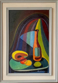 Vintage Geometric Swedish Framed Oil Painting - Still life in Colour