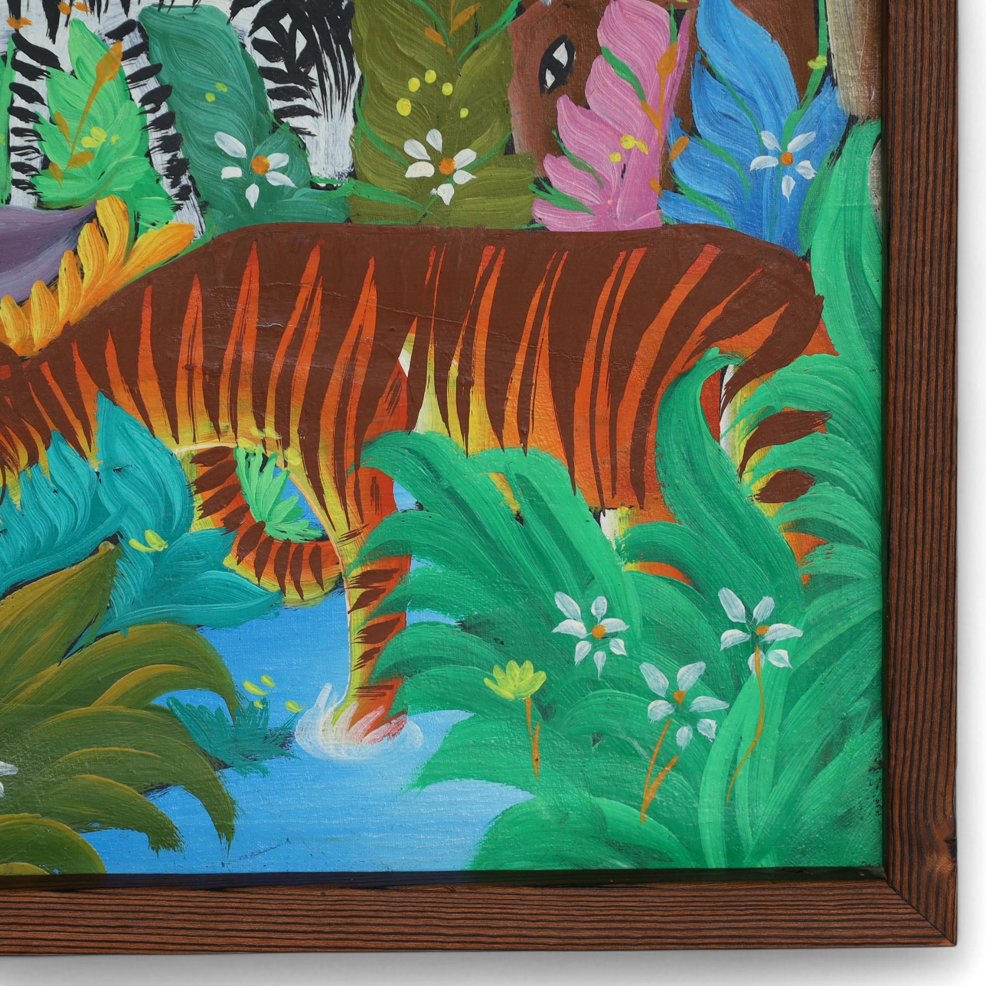 Pintura vintage de la selva haitiana sobre tabla de Michelet en venta 1