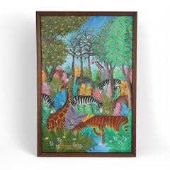 Vintage Haitian Jungle Painting on Board by Michelet