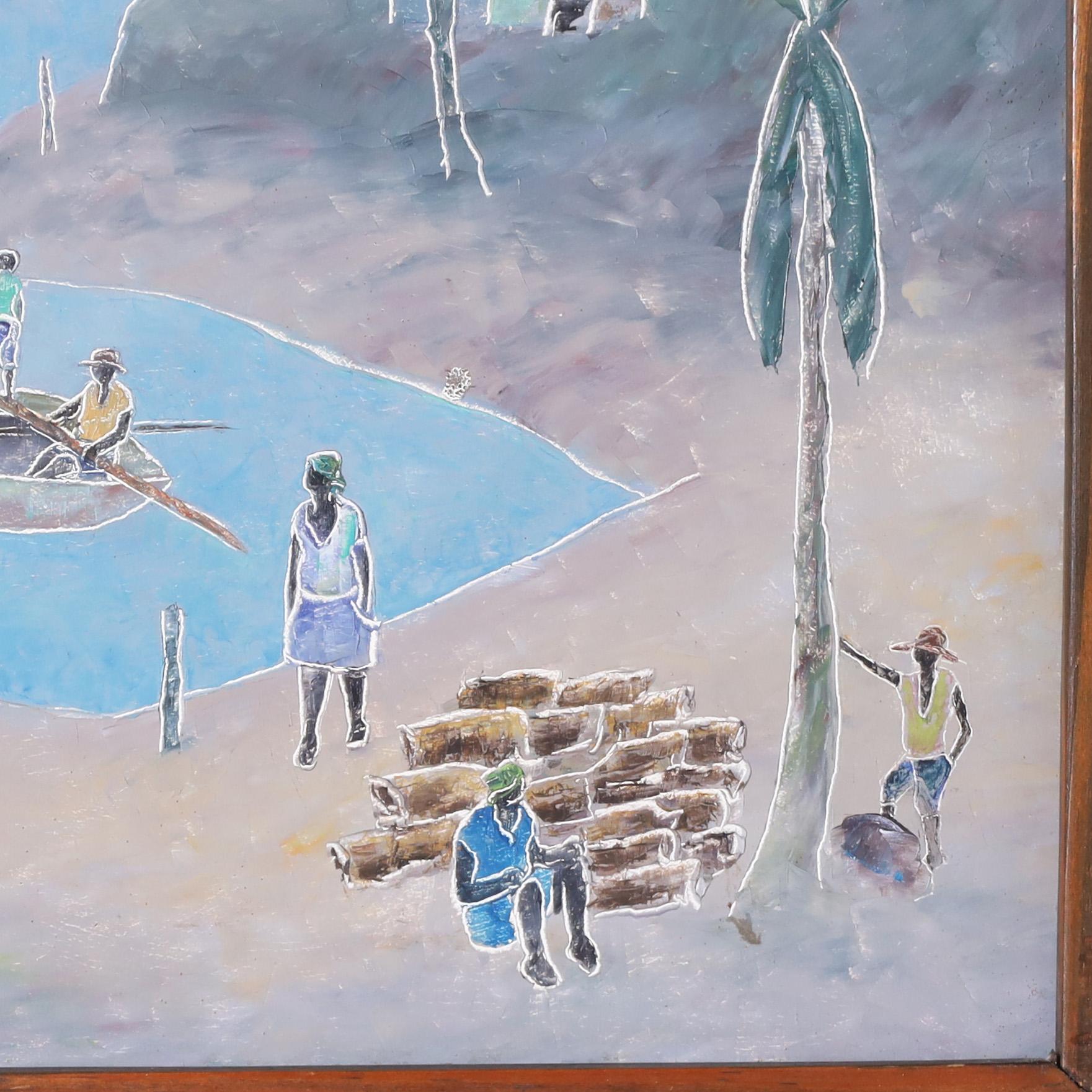 Vintage Haitian Oil Painting on Board by Fritz Lamothe For Sale 1