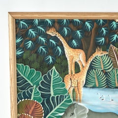 Vintage Haitian Painting of Animals in a Jungle by Jean Claude