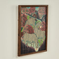 Vintage Haitian Painting of Zebras by Gesner Surpris