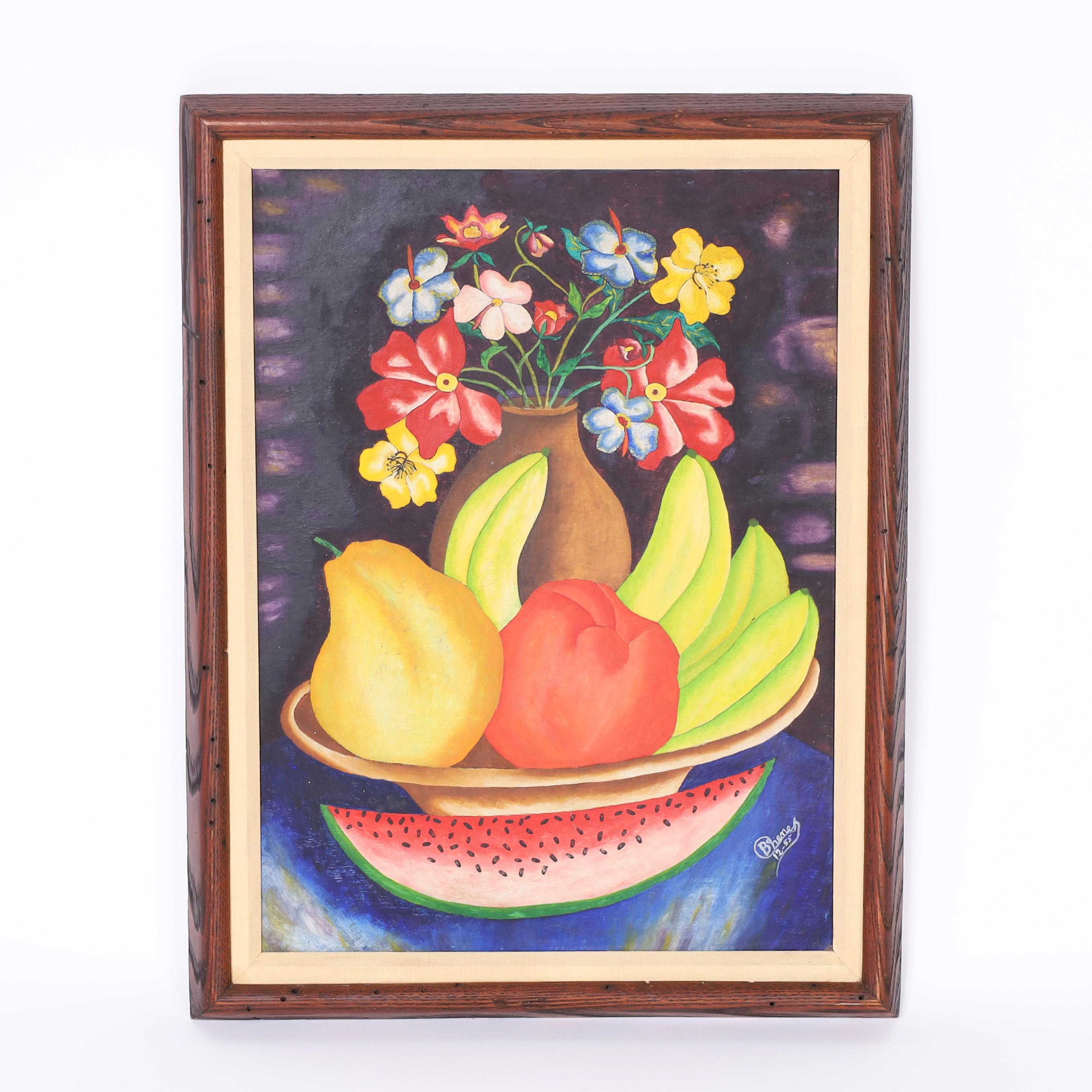 Bodegón haitiano vintage Pintura sobre tabla - Painting de Unknown