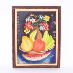 Vintage Haitian Still Life Painting on Board