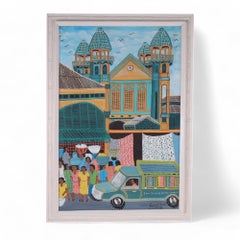 Vintage Haitian Style Painting on Canvas by Leonel Castel