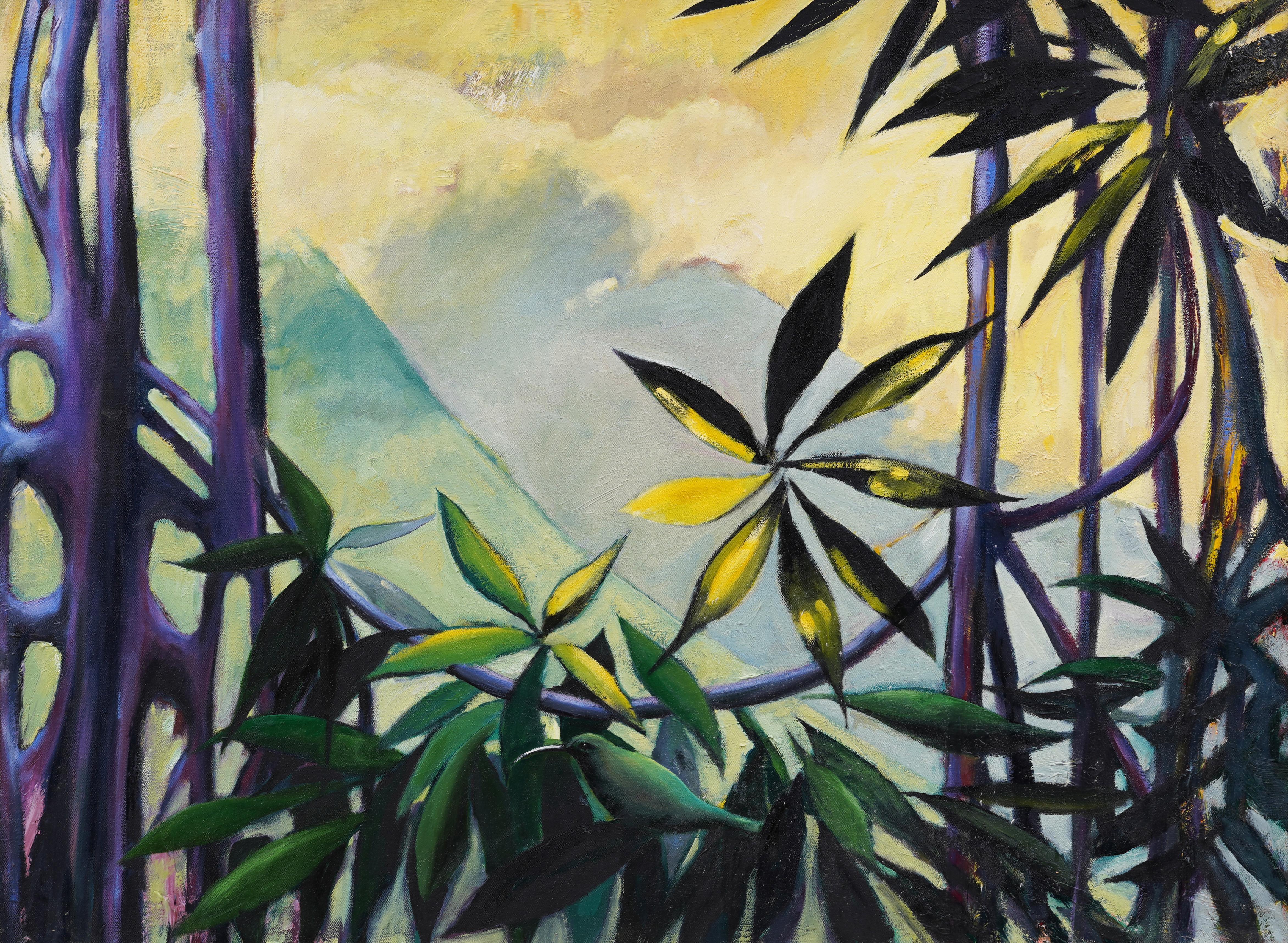 Vintage Hawaiian Landscape Framed Tropical Modern Oil Painting  For Sale 1