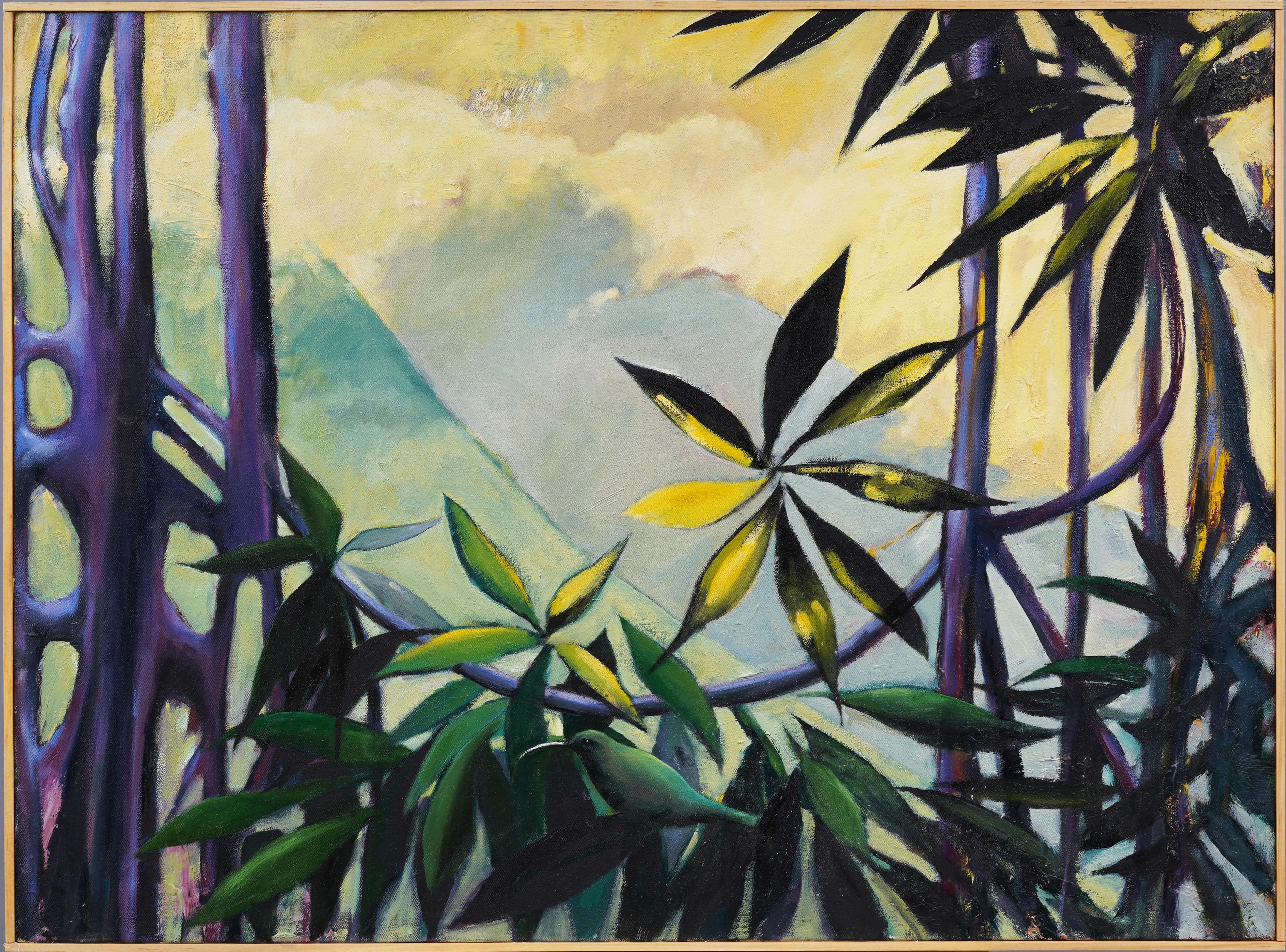 Unknown Abstract Painting – Vintage Hawaii-Landschaft, gerahmtes, tropisches, modernes Ölgemälde, Vintage 