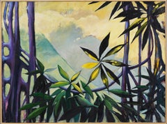 Peinture à l'huile tropicale moderne d'un paysage hawaïen vintage encadrée 