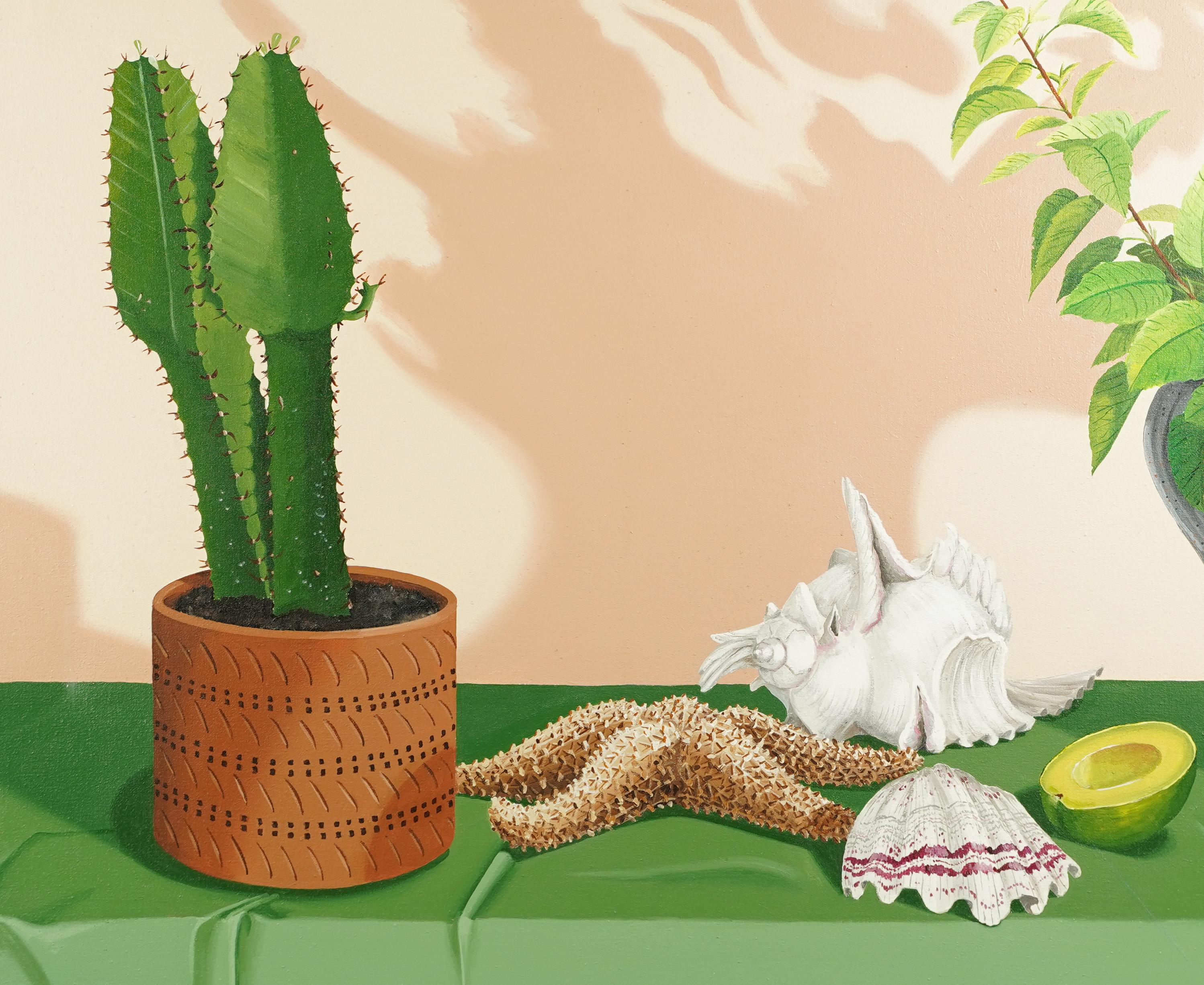 Vintage Huge Signed Photorealist Southwest Cactus Avocado Still Life Painting For Sale 1