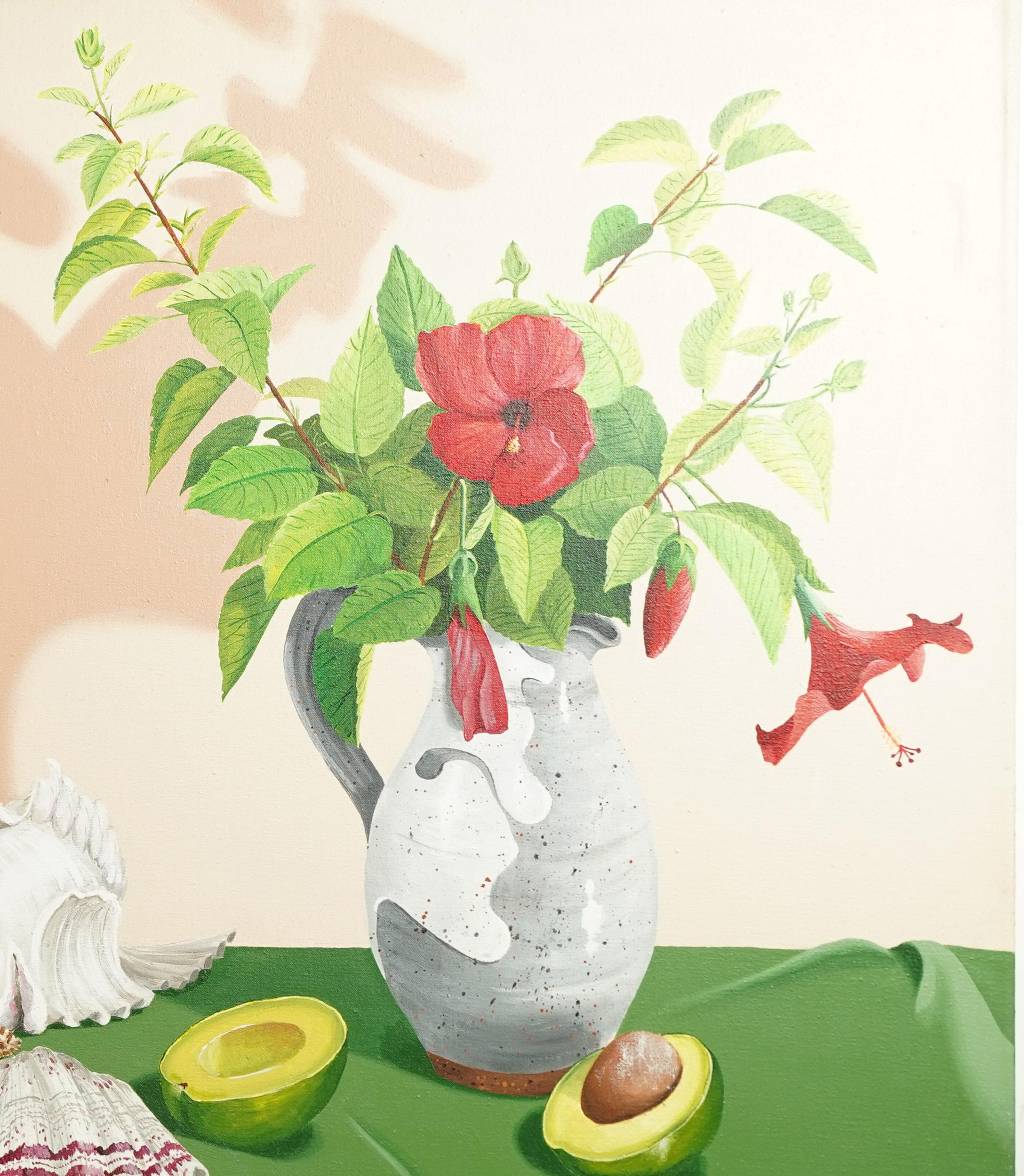 Vintage Huge Signed Photorealist Southwest Cactus Avocado Still Life Painting For Sale 1