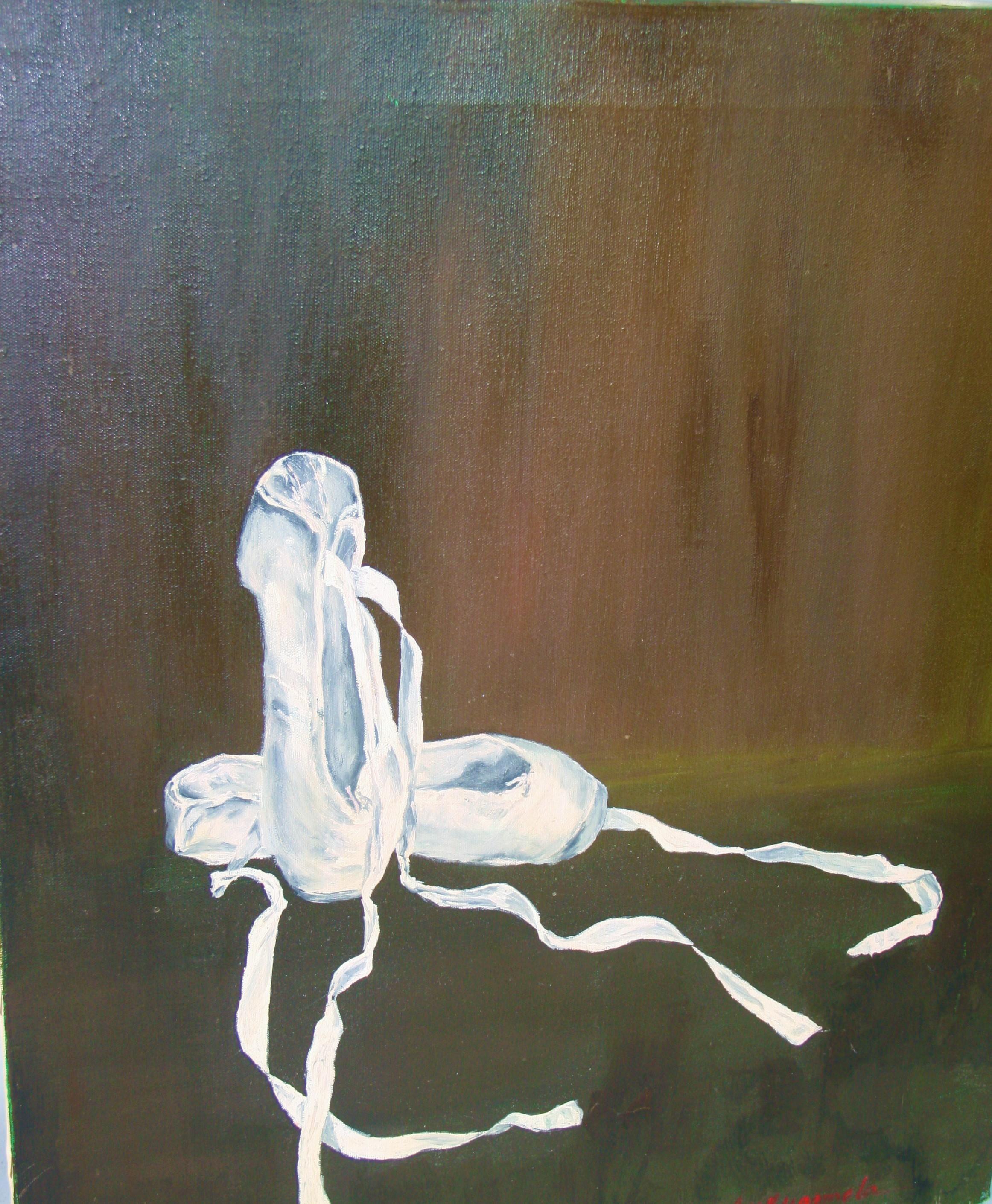 Vintage Impressionist Ballerina Shoes Acrylic on Canvas For Sale 5