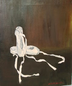 Vintage Impressionist Ballerina Shoes Oil on Canvas