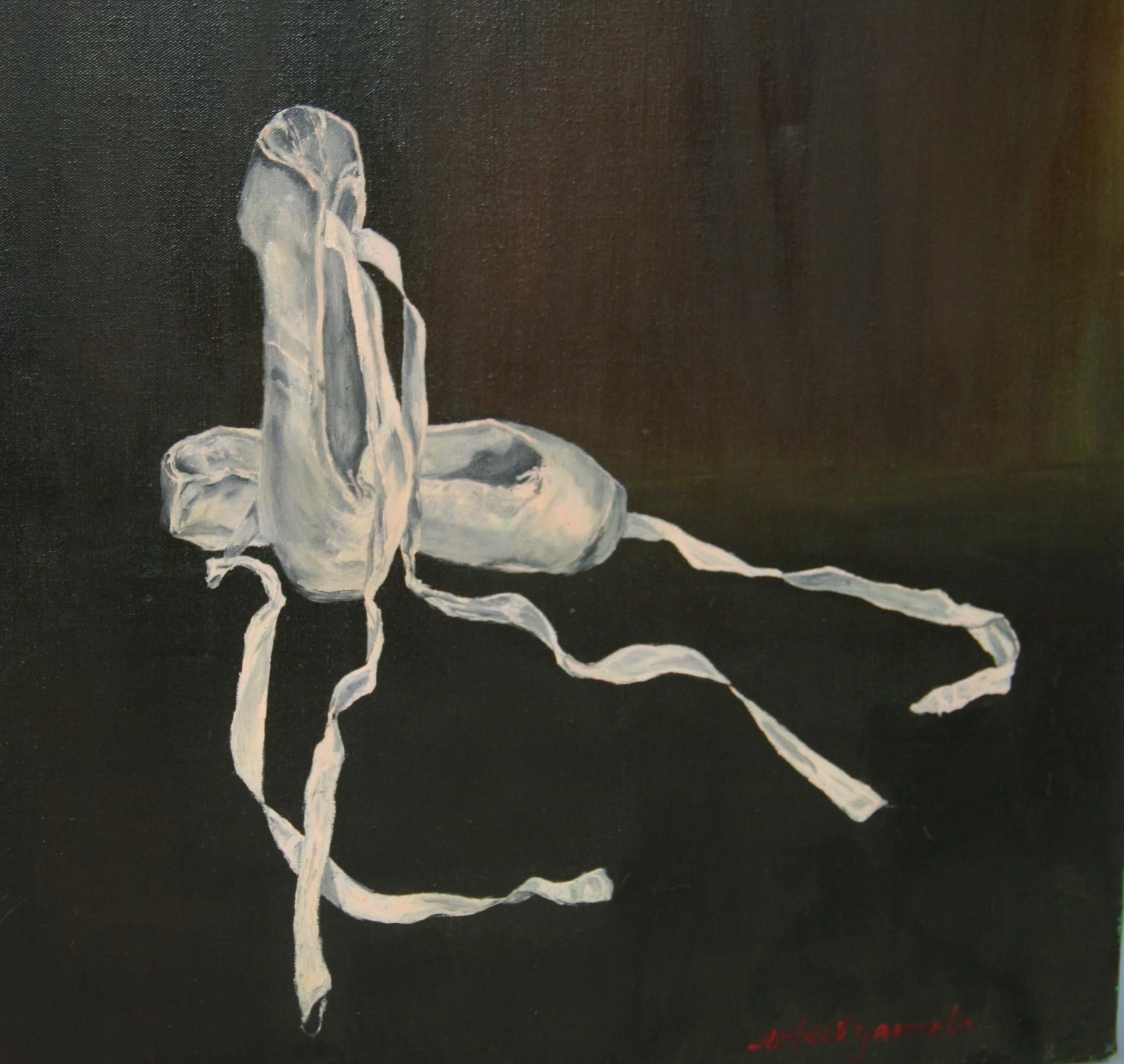 5003 Impresionista  pintura al óleo de un par de zapatos de bailarina 
sin enmarcar firmado Robert Yarmola