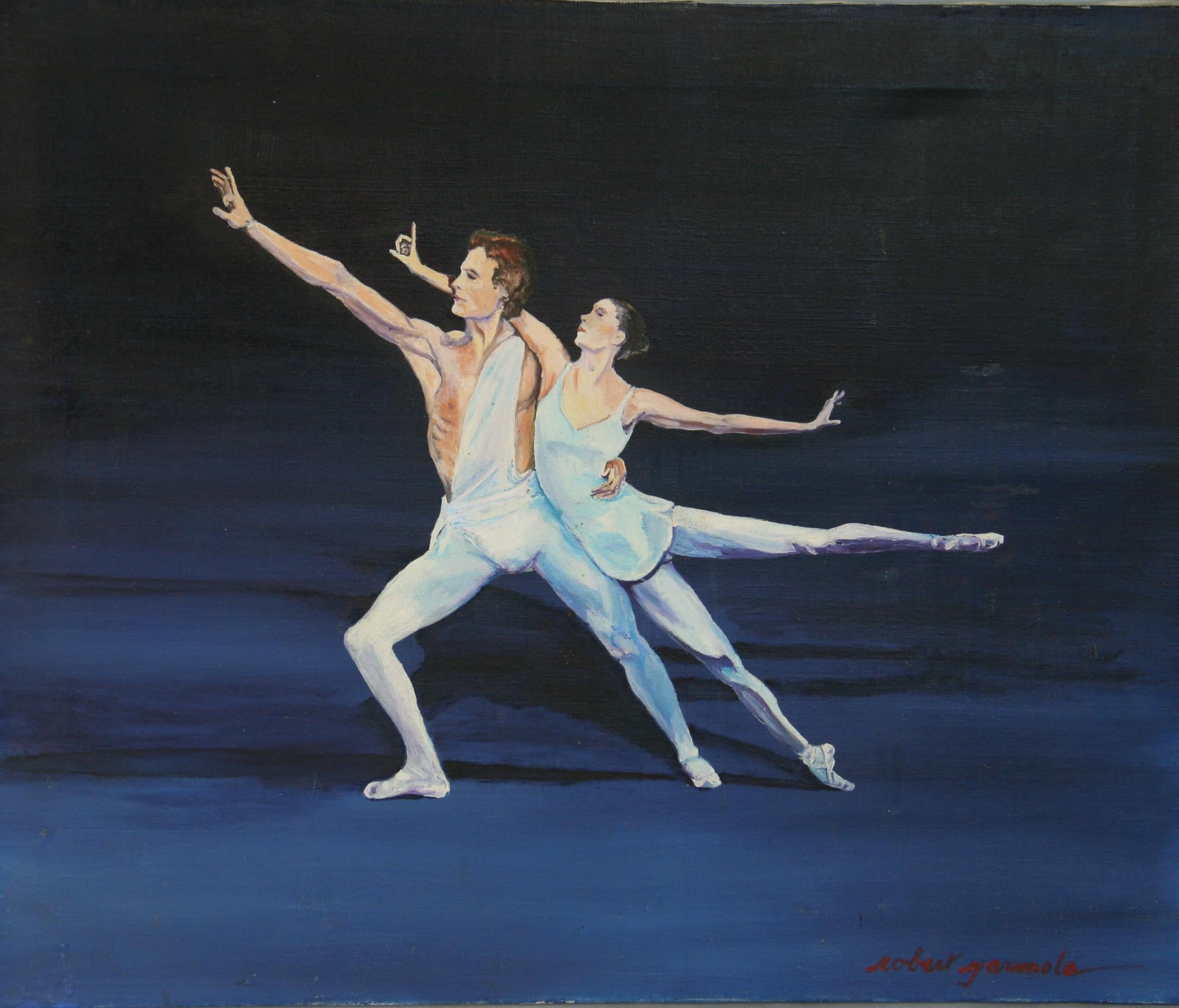 Olio impressionista d'epoca sulla coppia del balletto  su tela - Painting di Unknown