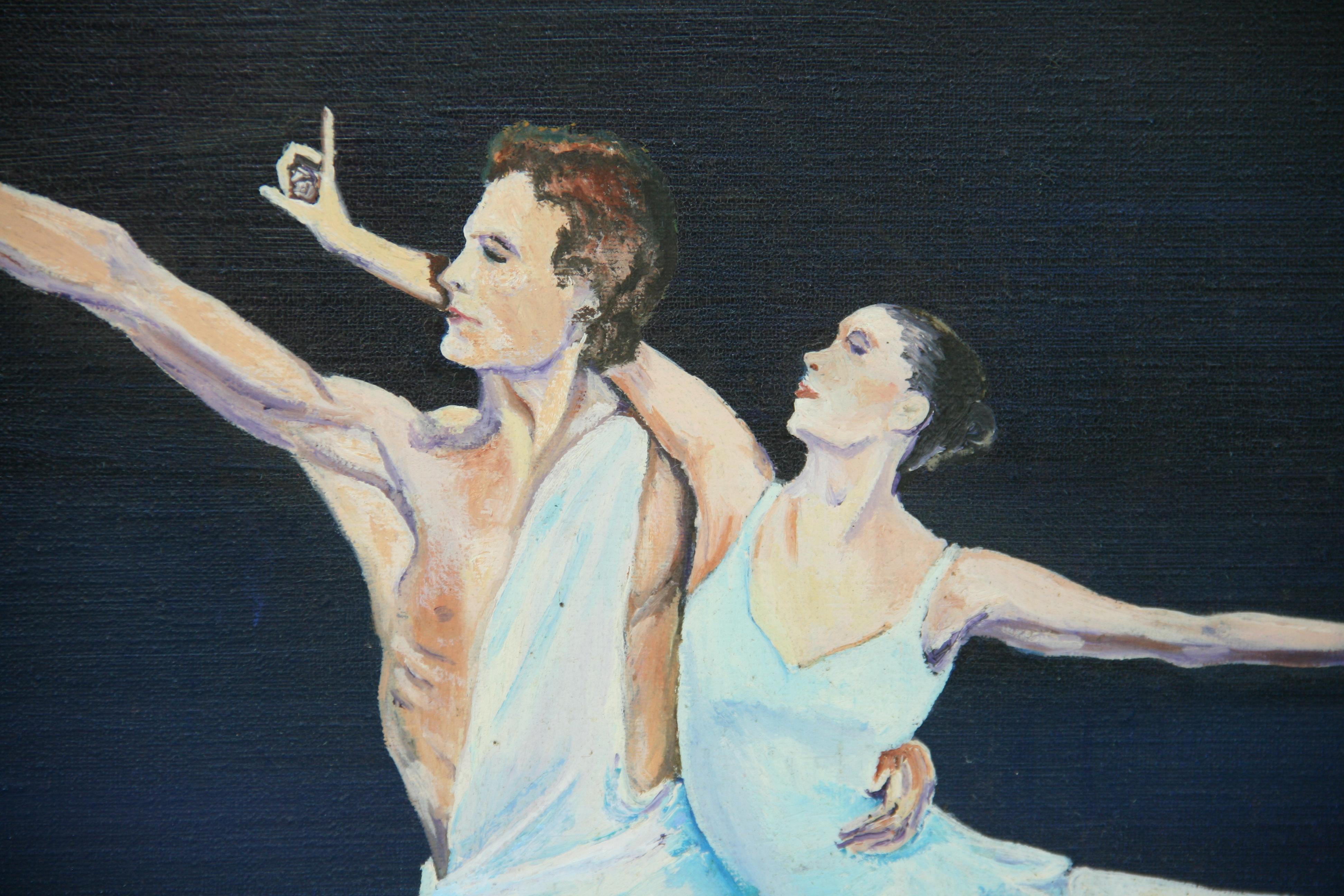 Olio impressionista d'epoca sulla coppia del balletto  su tela in vendita 1