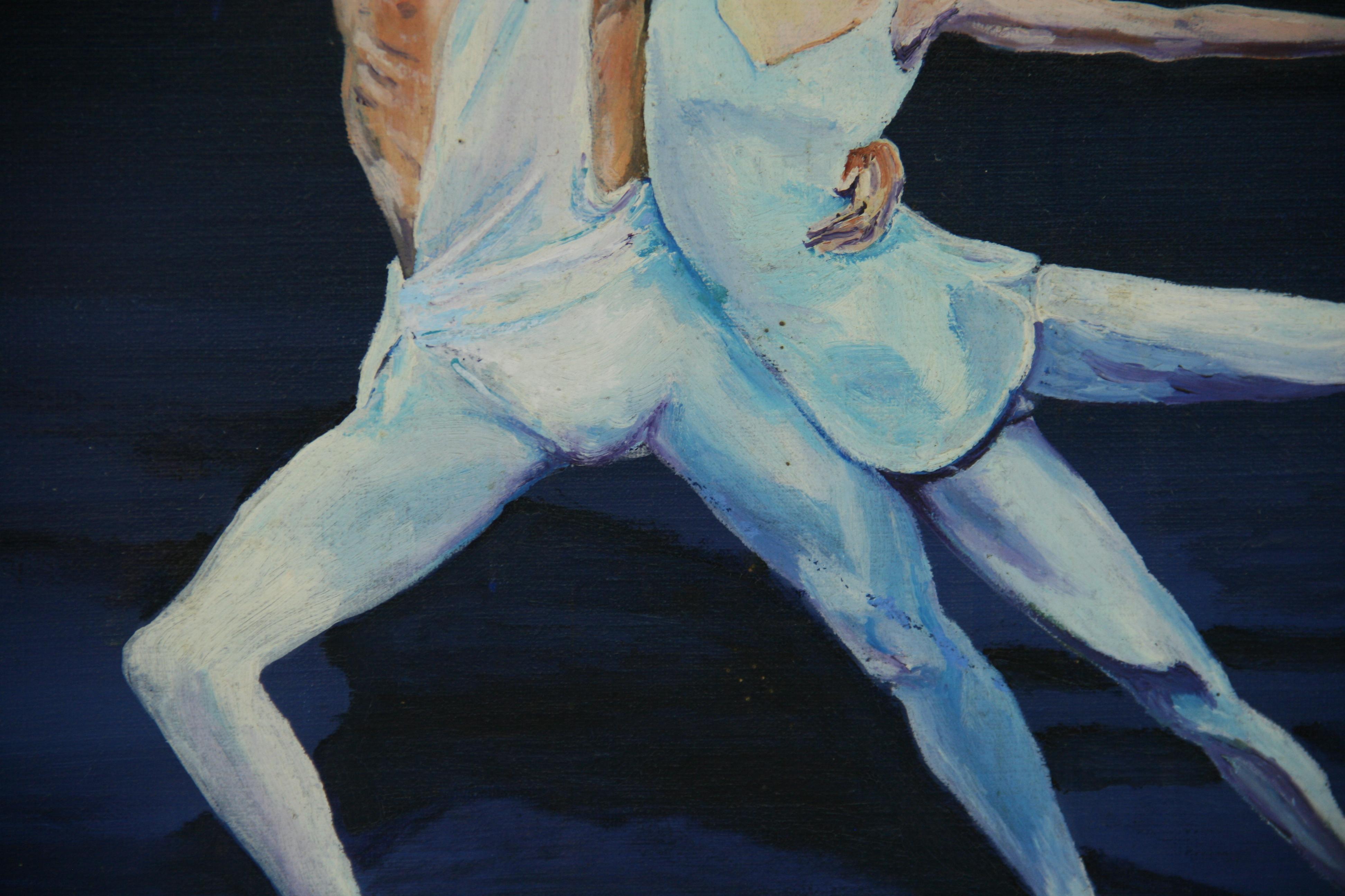 Olio impressionista d'epoca sulla coppia del balletto  su tela in vendita 2