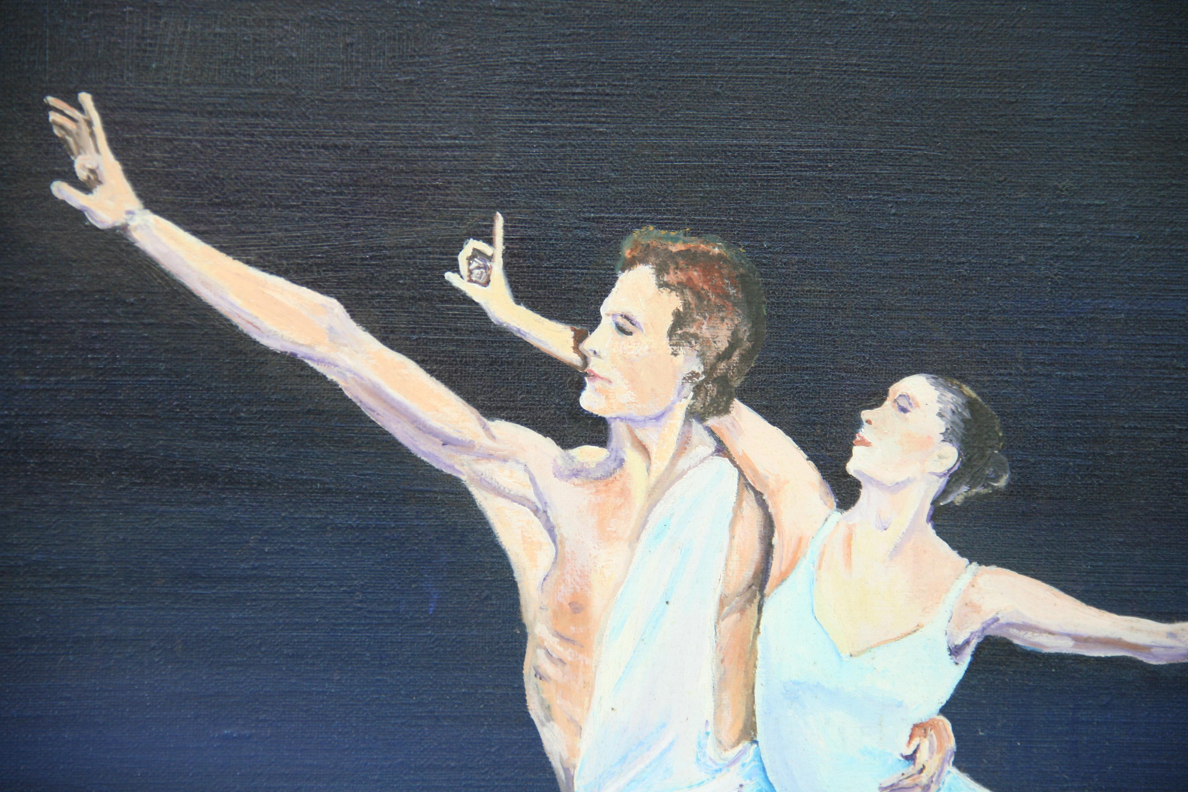 Olio impressionista d'epoca sulla coppia del balletto  su tela in vendita 5