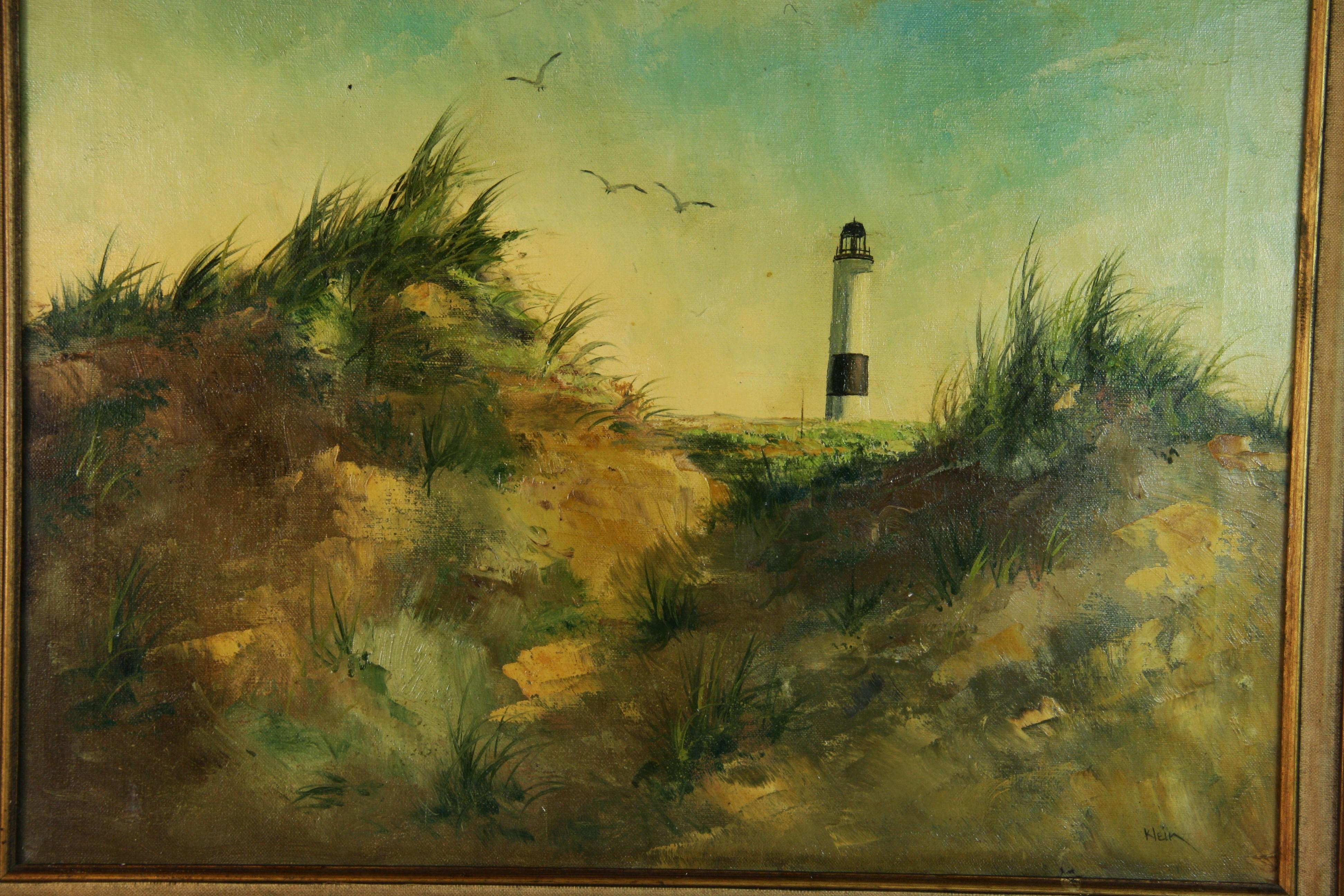 Vintage Impressionist Beach Sand Dunes Seascape - Brown Landscape Painting by Unknown