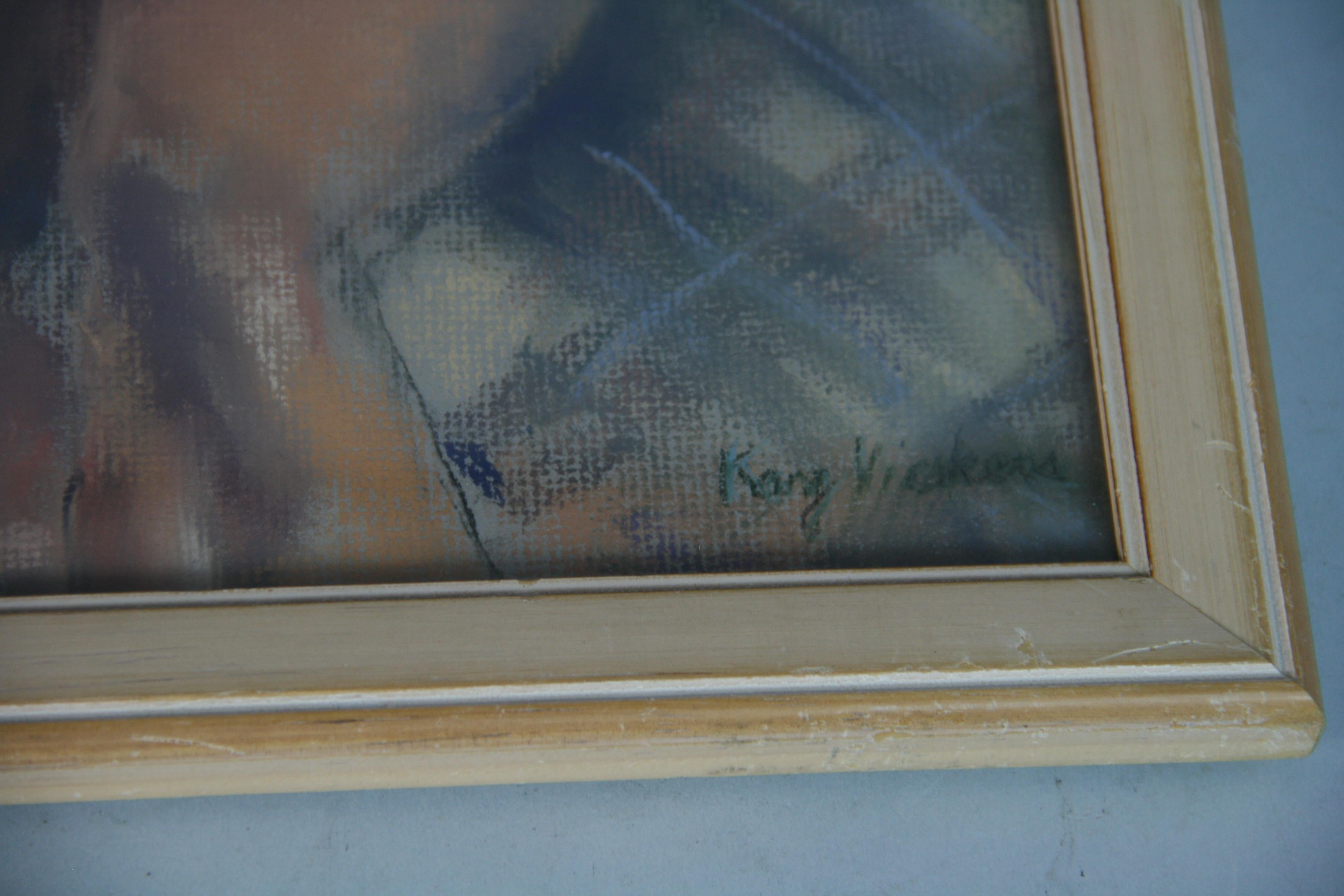 5004 Vintage Impressionist female nuse oil pastel on artist paper under glass
Signed Kery Vickers