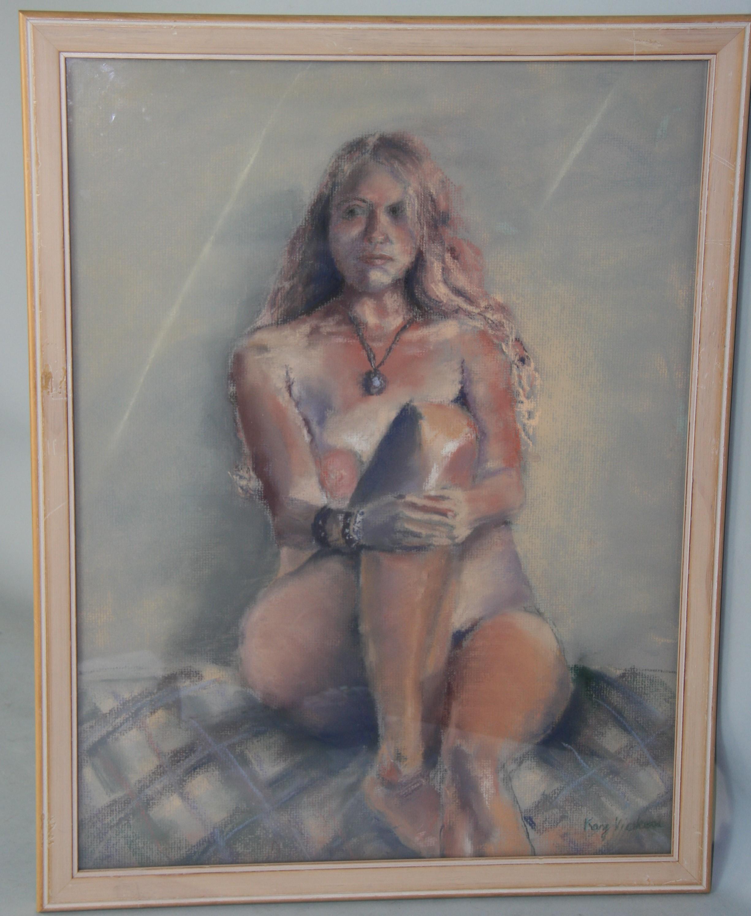 Unknown Nude Painting - Vintage Impressionist Nude Oil Pastel by Kery Vickers