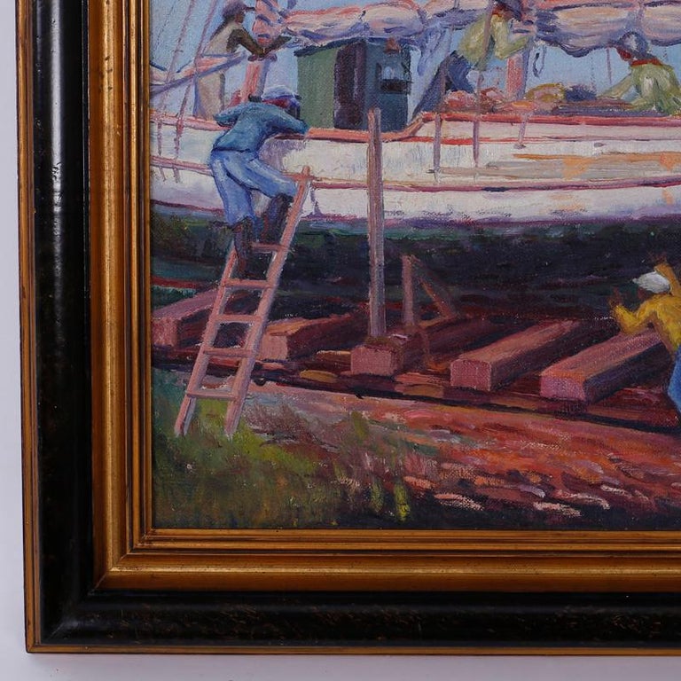 Unknown Vintage Impressionist Oil Painting of a Harbor Scene For Sale