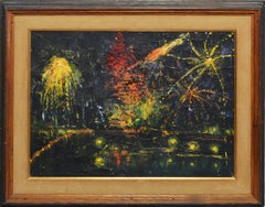Vintage Impressionist Oil Painting of the New York 4th of July Firework Show