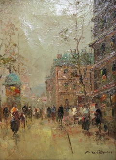 Vintage  Impressionist Oil Painting Street Scene of Paris