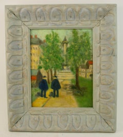 Pintura al óleo impresionista vintage "Paseando por los jardines de las Tullerías de París"