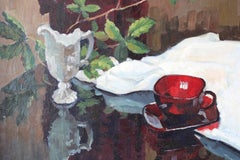 Impressionista d'epoca firmato e datato Pittura ad olio su tela con natura morta