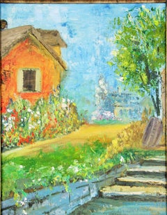 Vintage Impressionist Tuscan Country House Landscape oil Painting