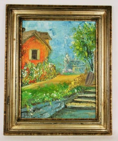 Vintage Impressionist Tuscan Country House Landscape oil Painting
