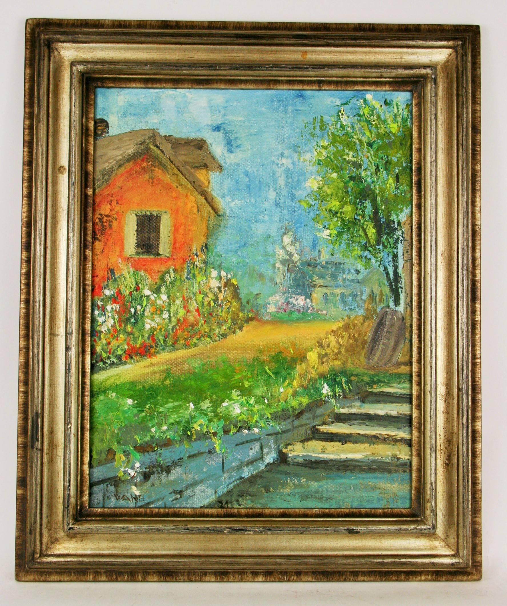 Vintage Impressionist Tuscan Country House Landscape  Painting