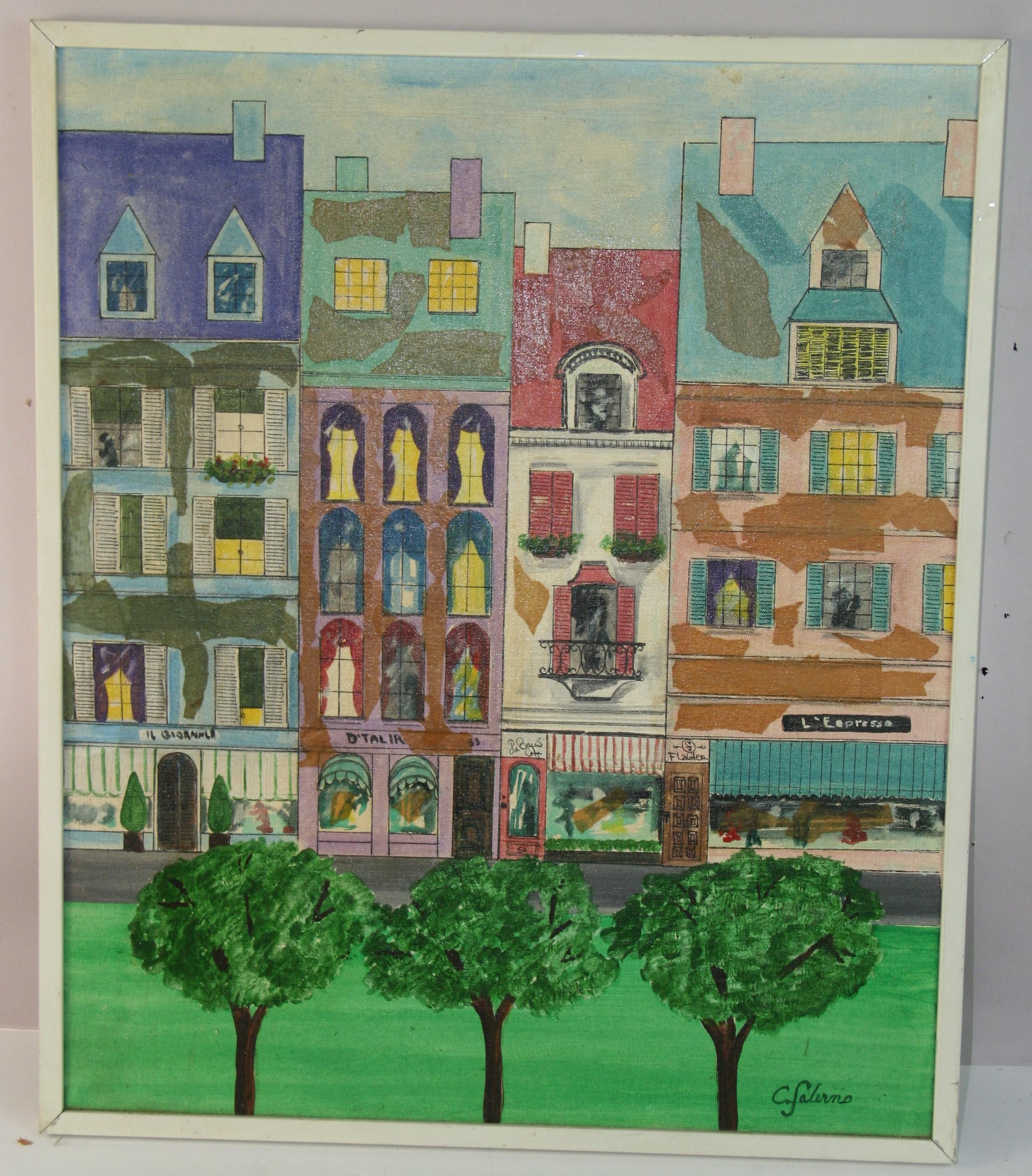 Vieux paysage urbain moderniste édouardien  Paysage de C.Salerno en vente 1