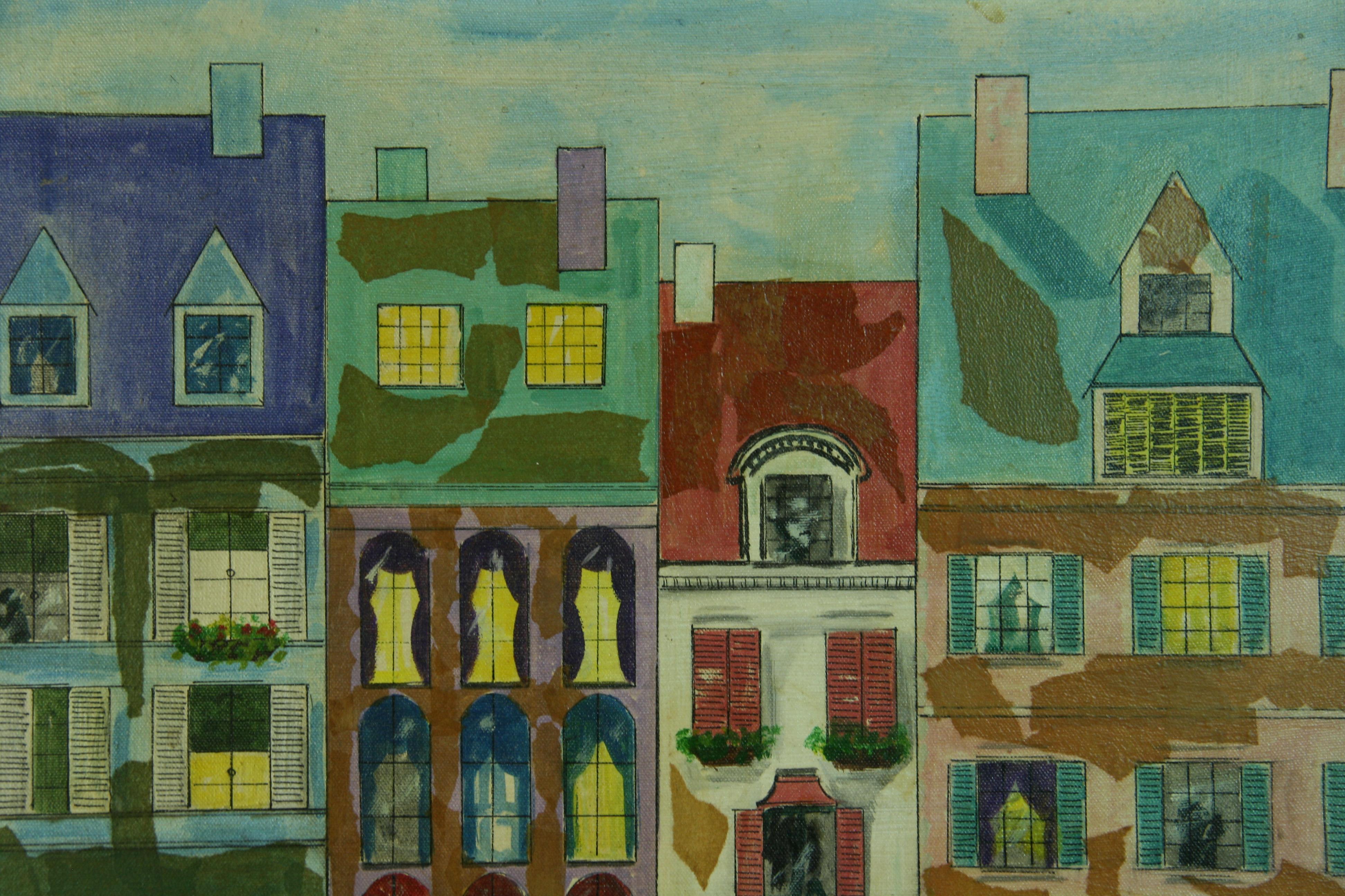 Vieux paysage urbain moderniste édouardien  Paysage de C.Salerno en vente 4