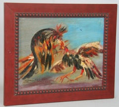 Vintage Italian Animal Oil on Board "The Cock Fight 1960's"