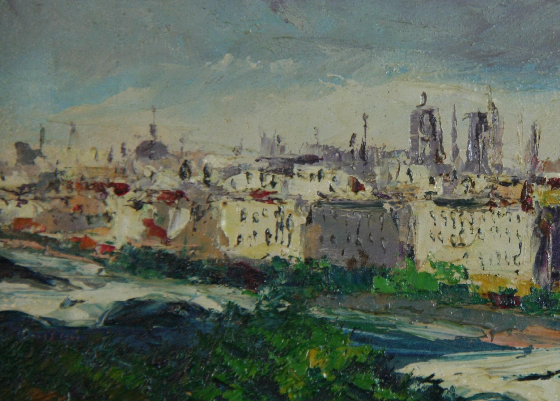 Italienische Stadt Scape, Florenz, Italien, Ölgemälde 1970 (Schwarz), Landscape Painting, von Unknown