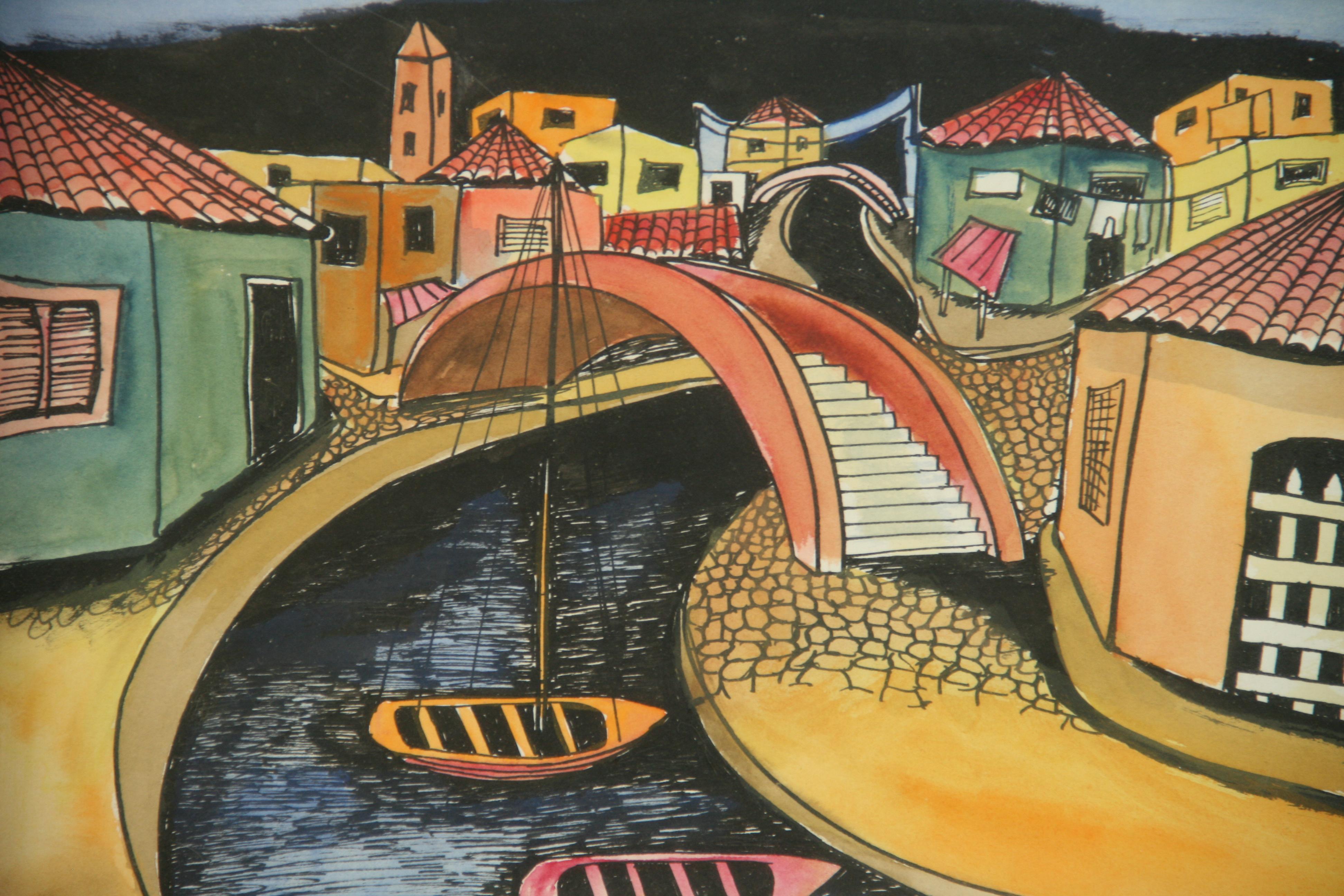 Italienische fauvistisch-modernistische venezianische Brücke, Kreuzung, Vintage im Angebot 1