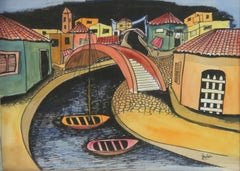 Italienische fauvistisch-modernistische venezianische Brücke, Kreuzung, Vintage