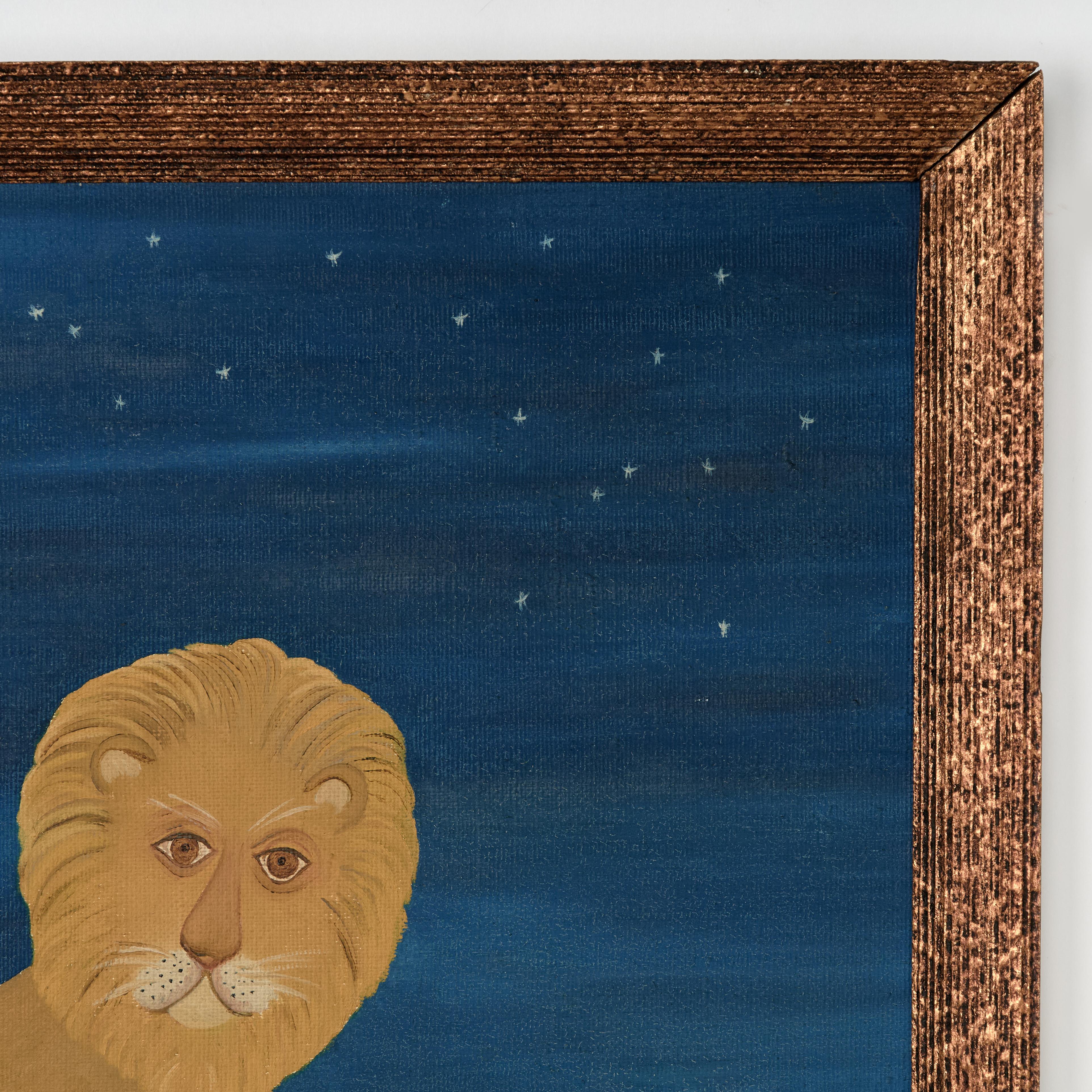Vintage Italian Folk Art Painting on Canvas of a Lion (peinture d'art populaire italienne sur toile) en vente 1