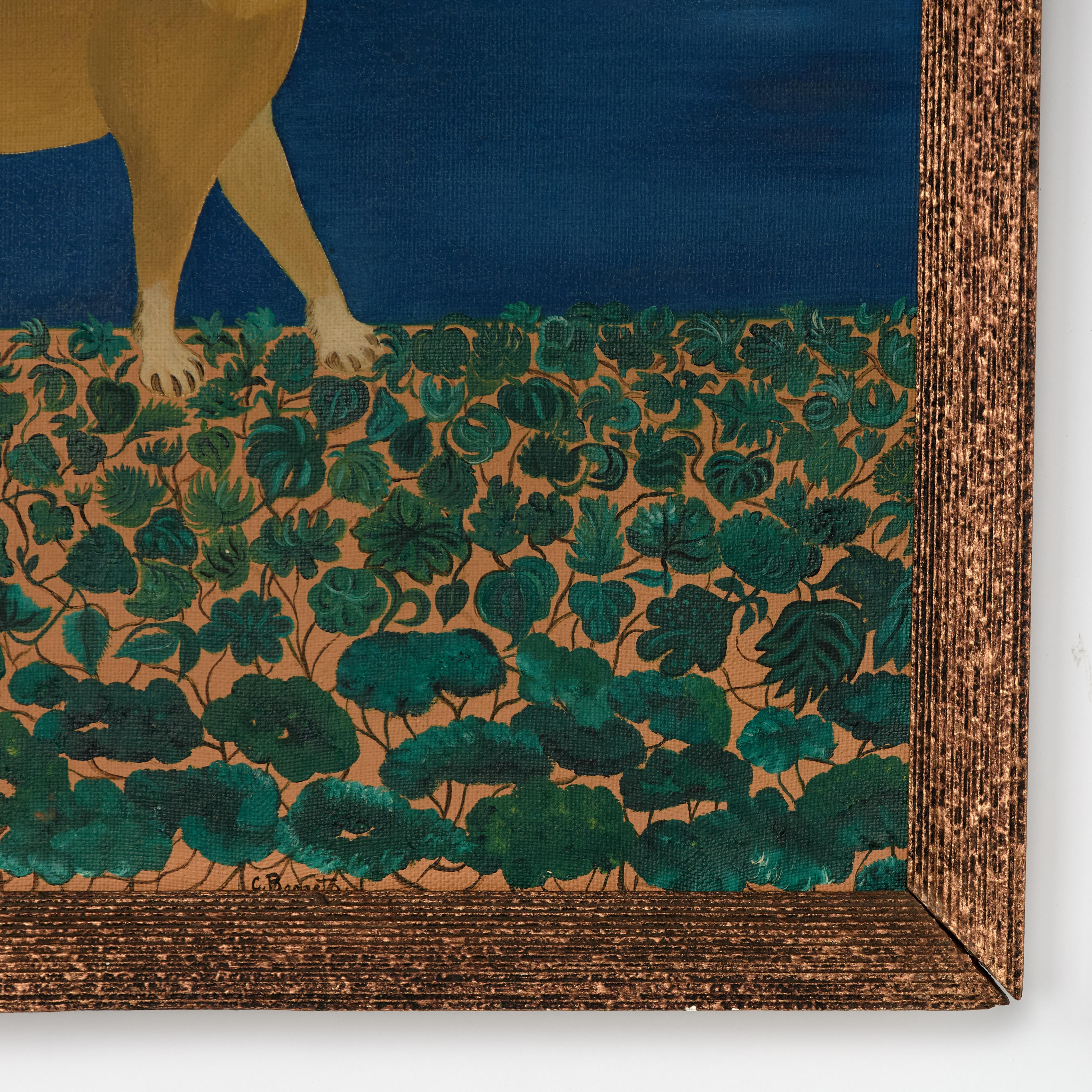 Vintage Italian Folk Art Painting on Canvas of a Lion (peinture d'art populaire italienne sur toile) en vente 3