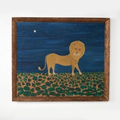 Pintura popular italiana vintage sobre lienzo de un león