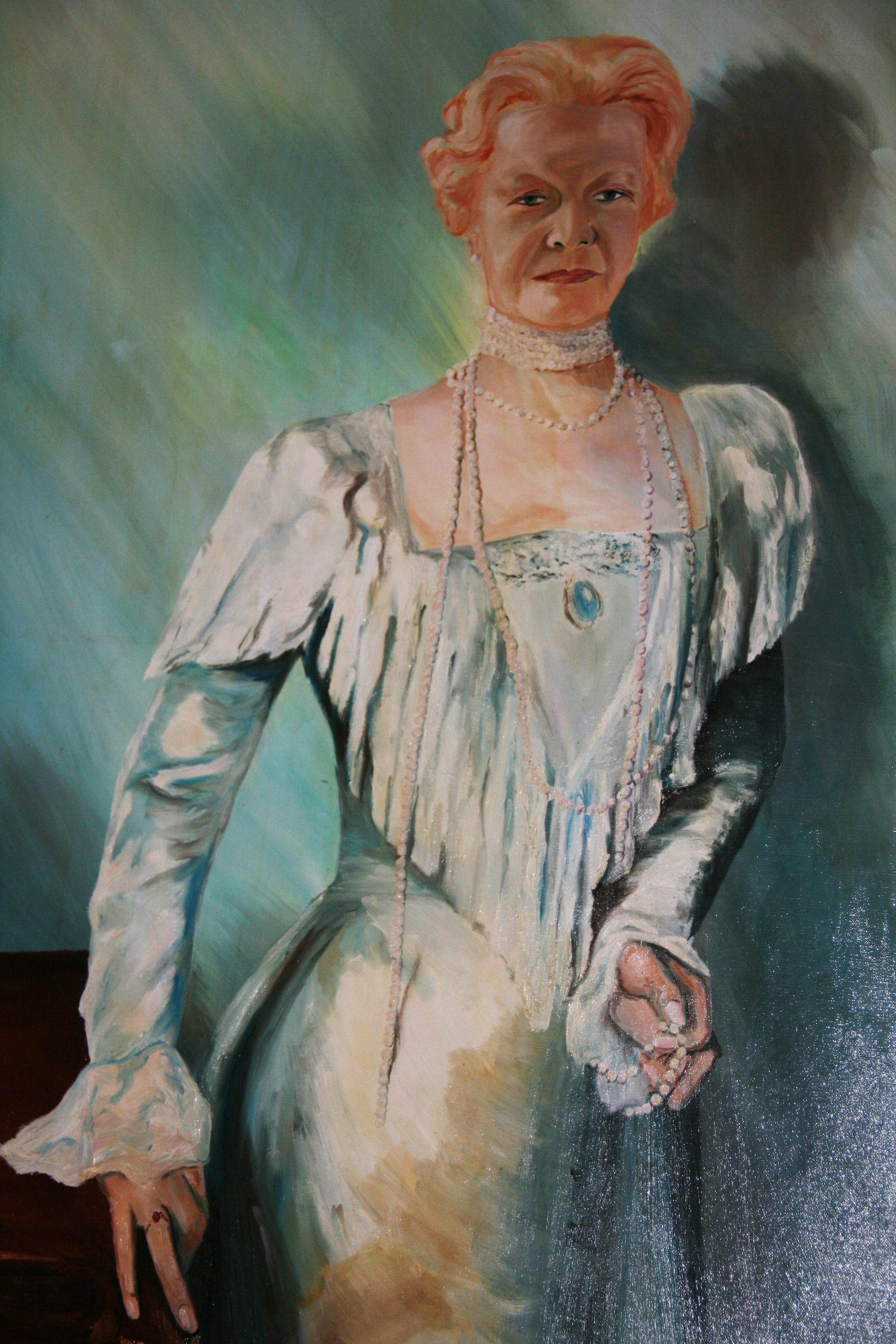 Unknown Figurative Painting - Vintage Italian Full Length Portrait Oil Painting "The English Noblewoman" 