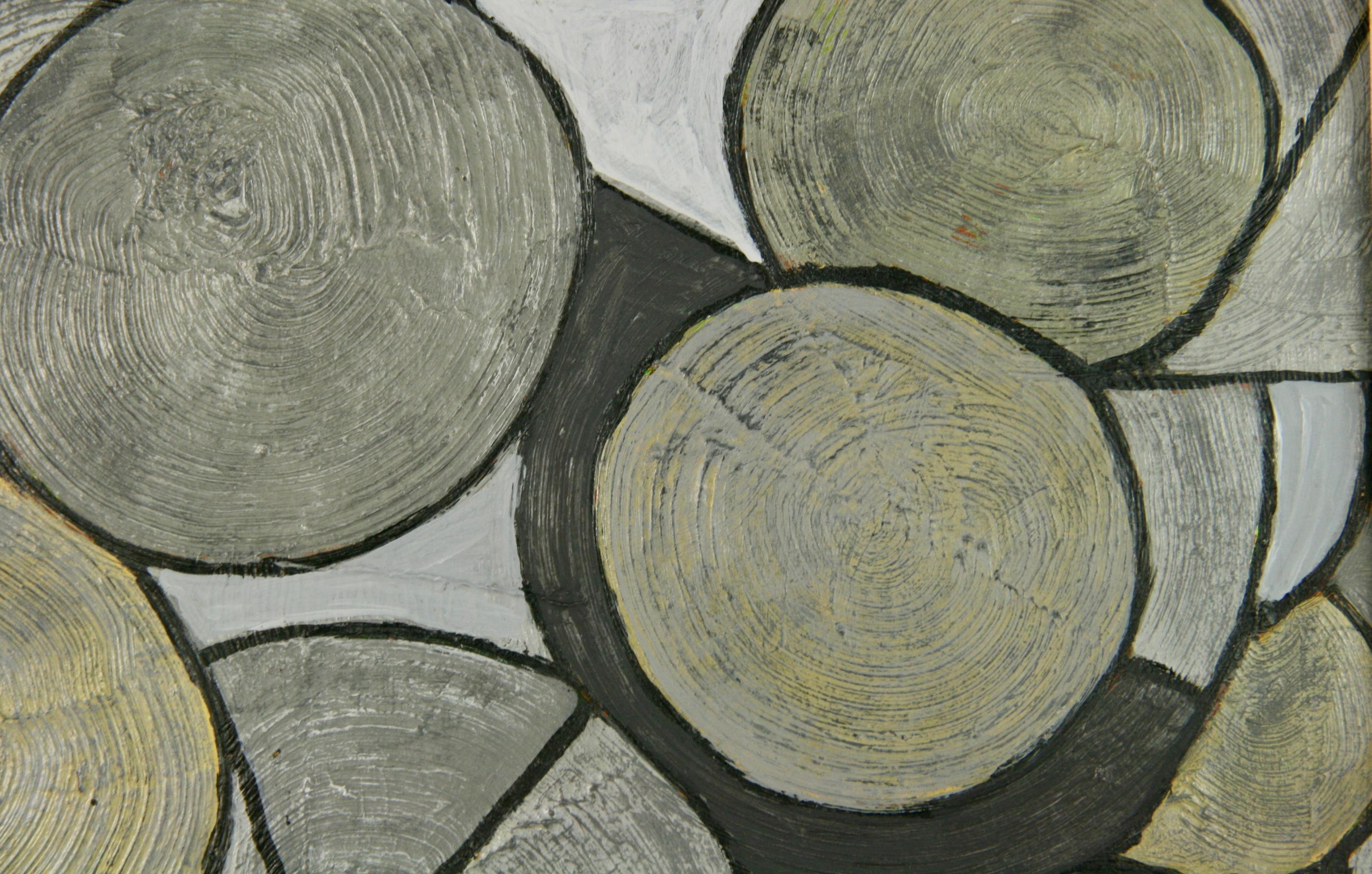 5-3478 Cercles cubiques  en nuances de gris
Dans un cadre vintage By  doré et noir  cadre en bois