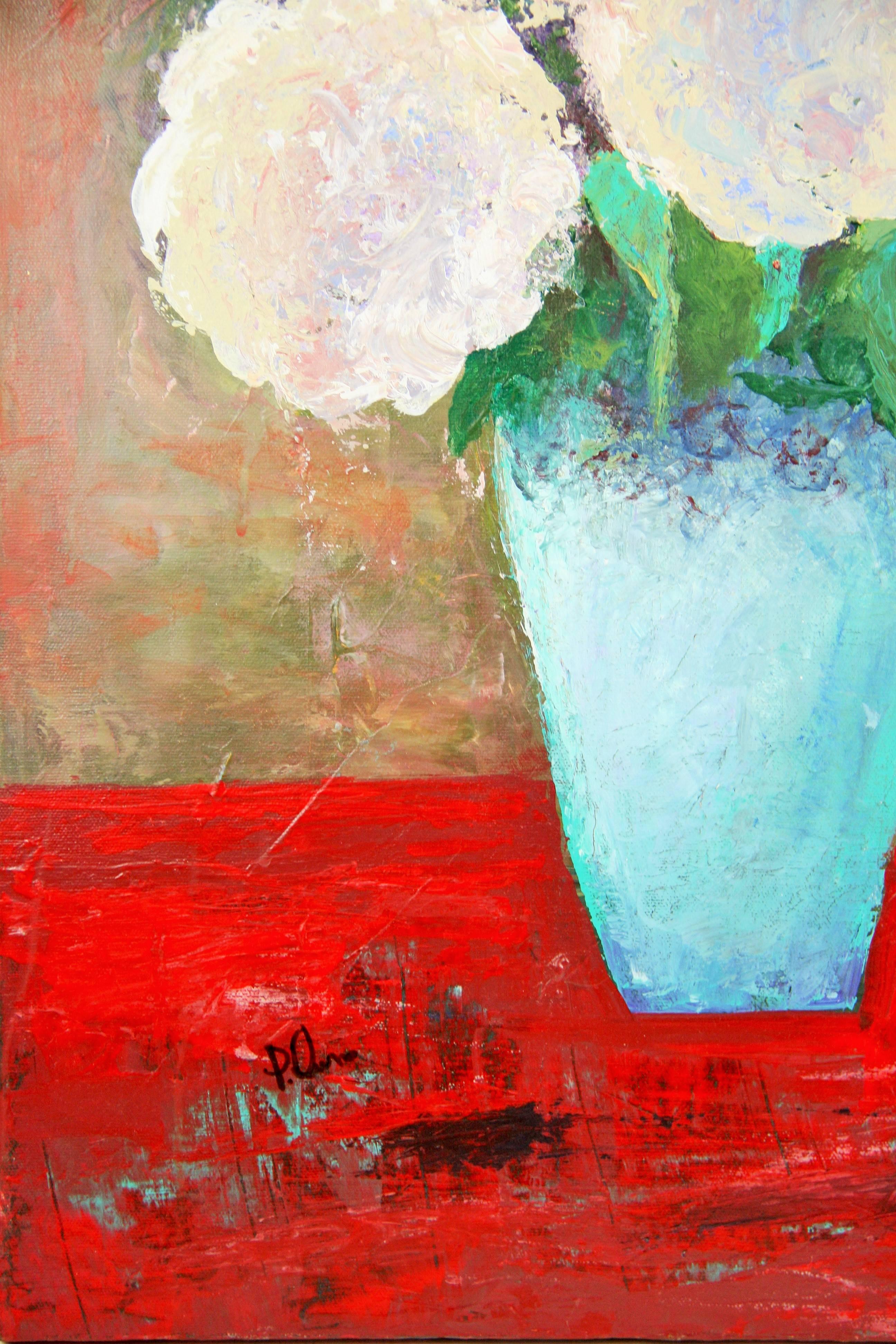 Vintage  Italian Modernist Impressionist  Hydrangea Still Life By P.Russo - Painting by Unknown