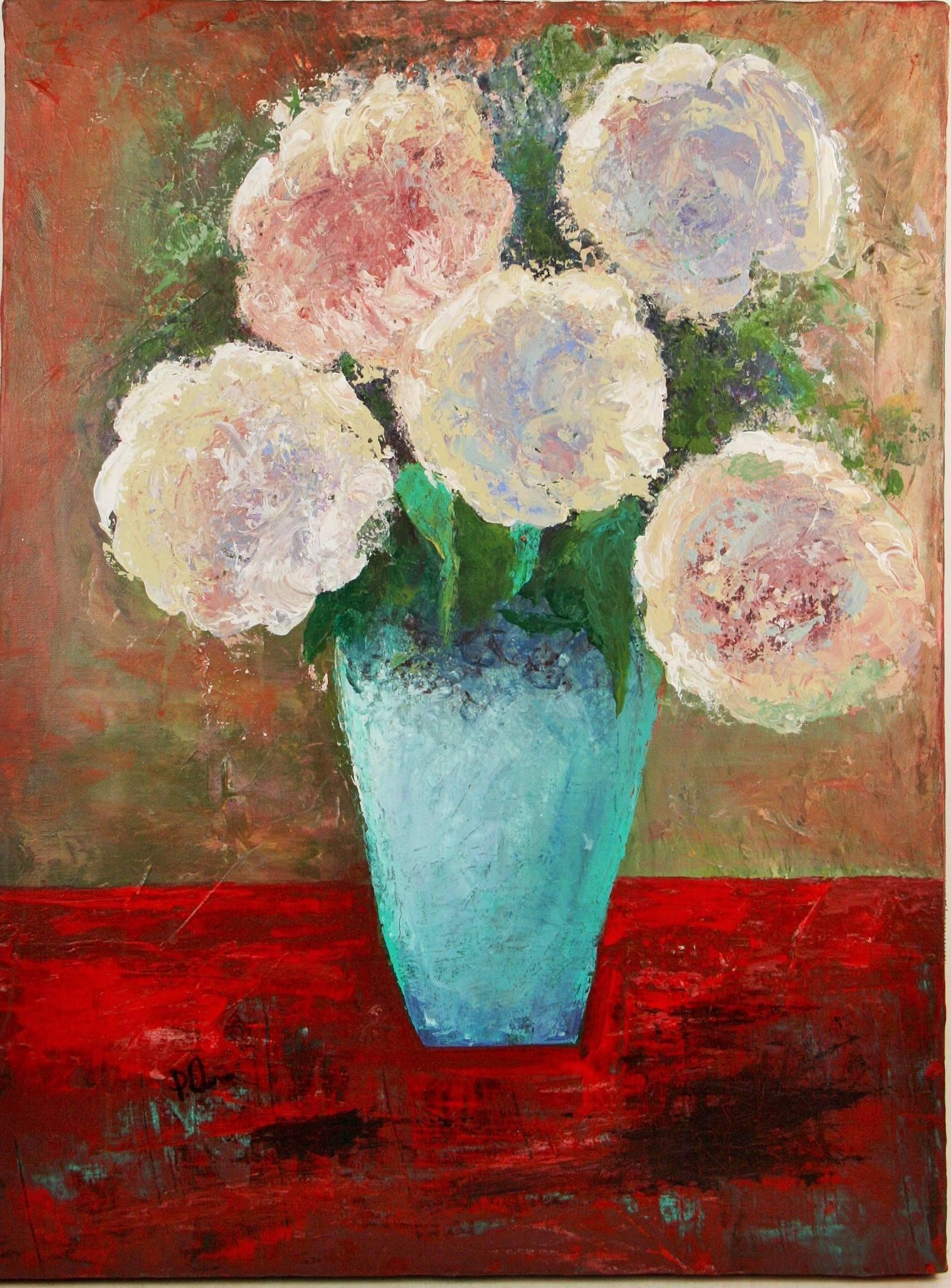 Vintage  Italian Modernist Impressionist  Hydrangea Still Life By P.Russo For Sale 1