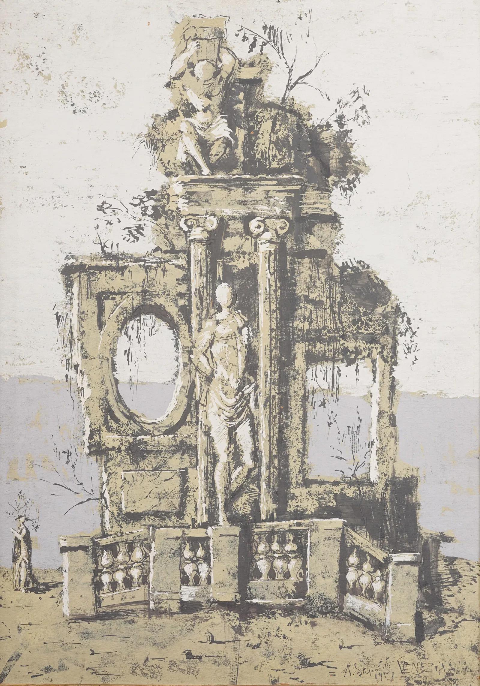 Nicely painted Italian modernist oil painting.  Framed.  Oil on canvas.   Image size, 30H by 22L.
