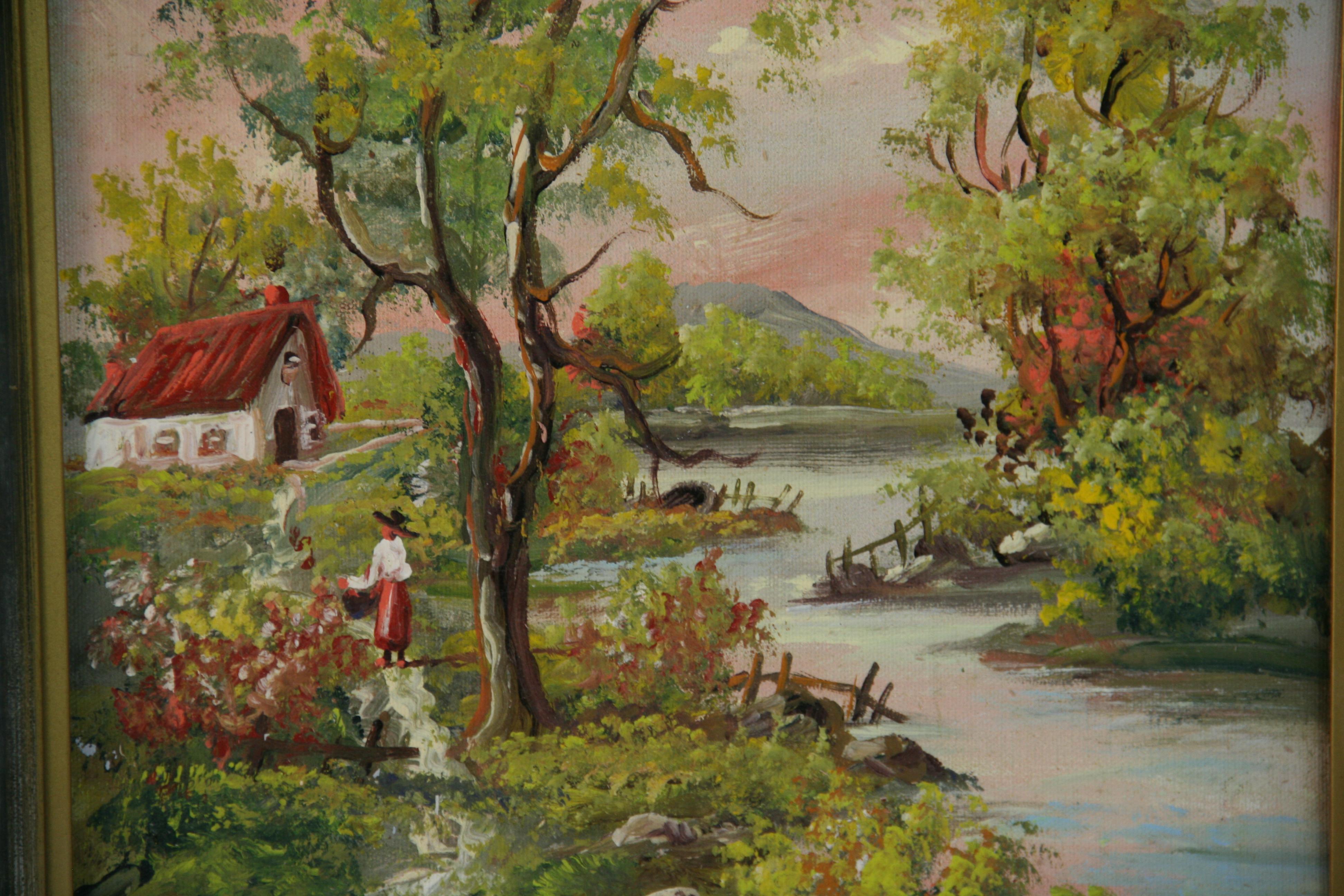Italienisches Ölgemälde im Vintage-Stil „Rivers Edge with Tall Trees“ von Lavera, Vintage im Angebot 3