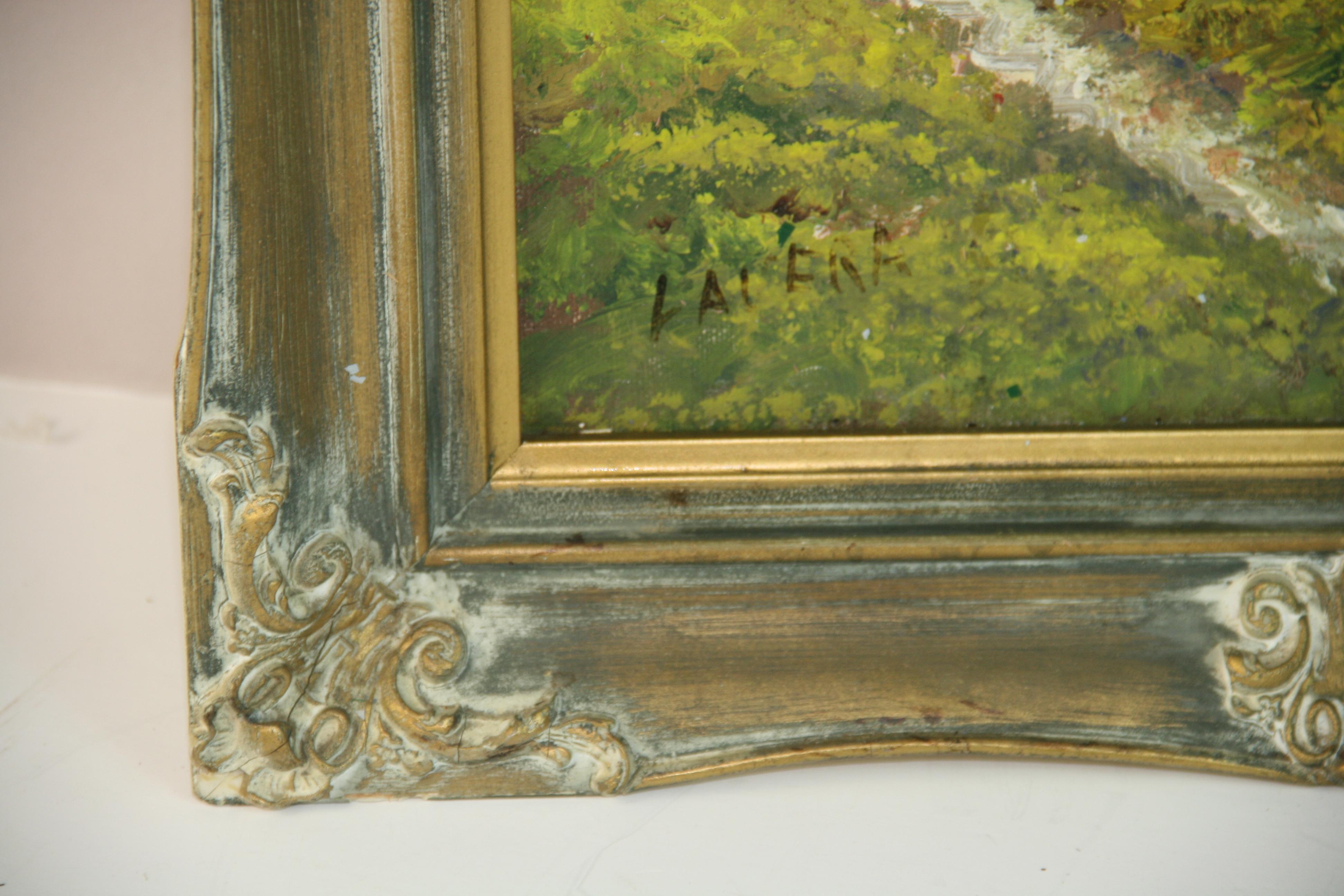 Italienisches Ölgemälde im Vintage-Stil „Rivers Edge with Tall Trees“ von Lavera, Vintage im Angebot 4