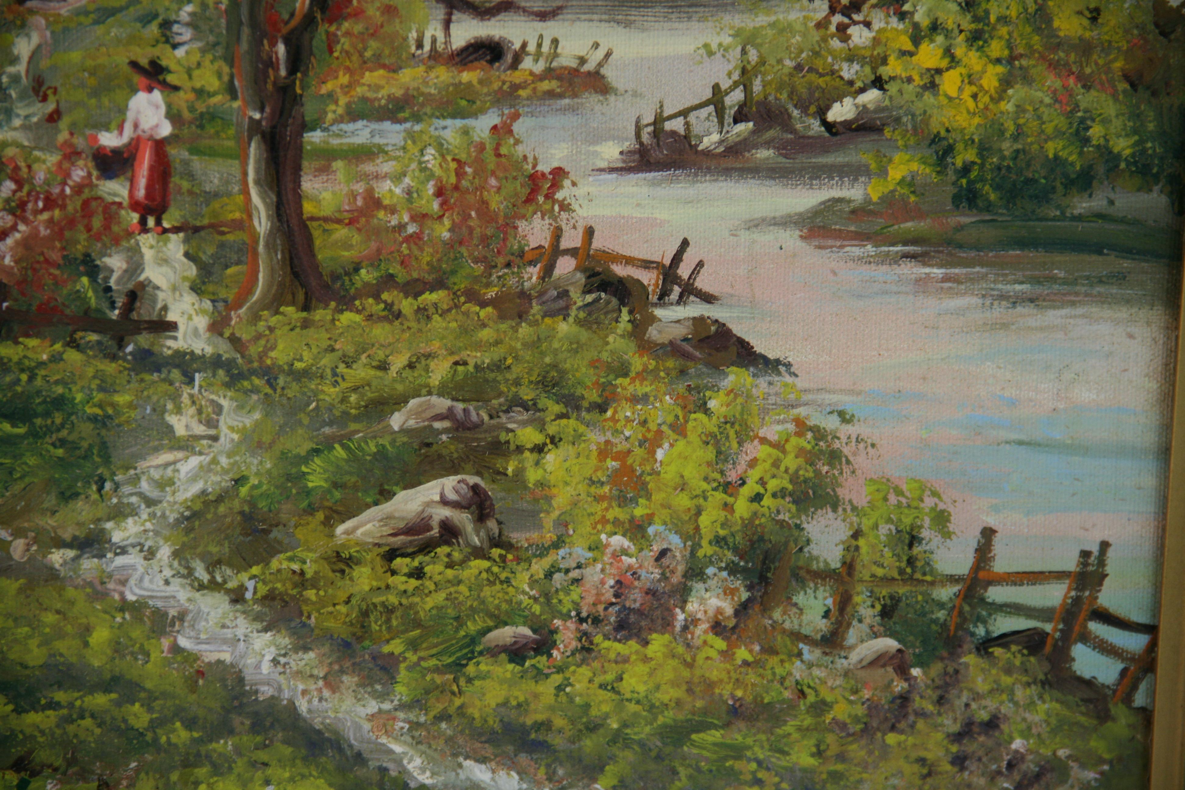 Italienisches Ölgemälde im Vintage-Stil „Rivers Edge with Tall Trees“ von Lavera, Vintage im Angebot 5
