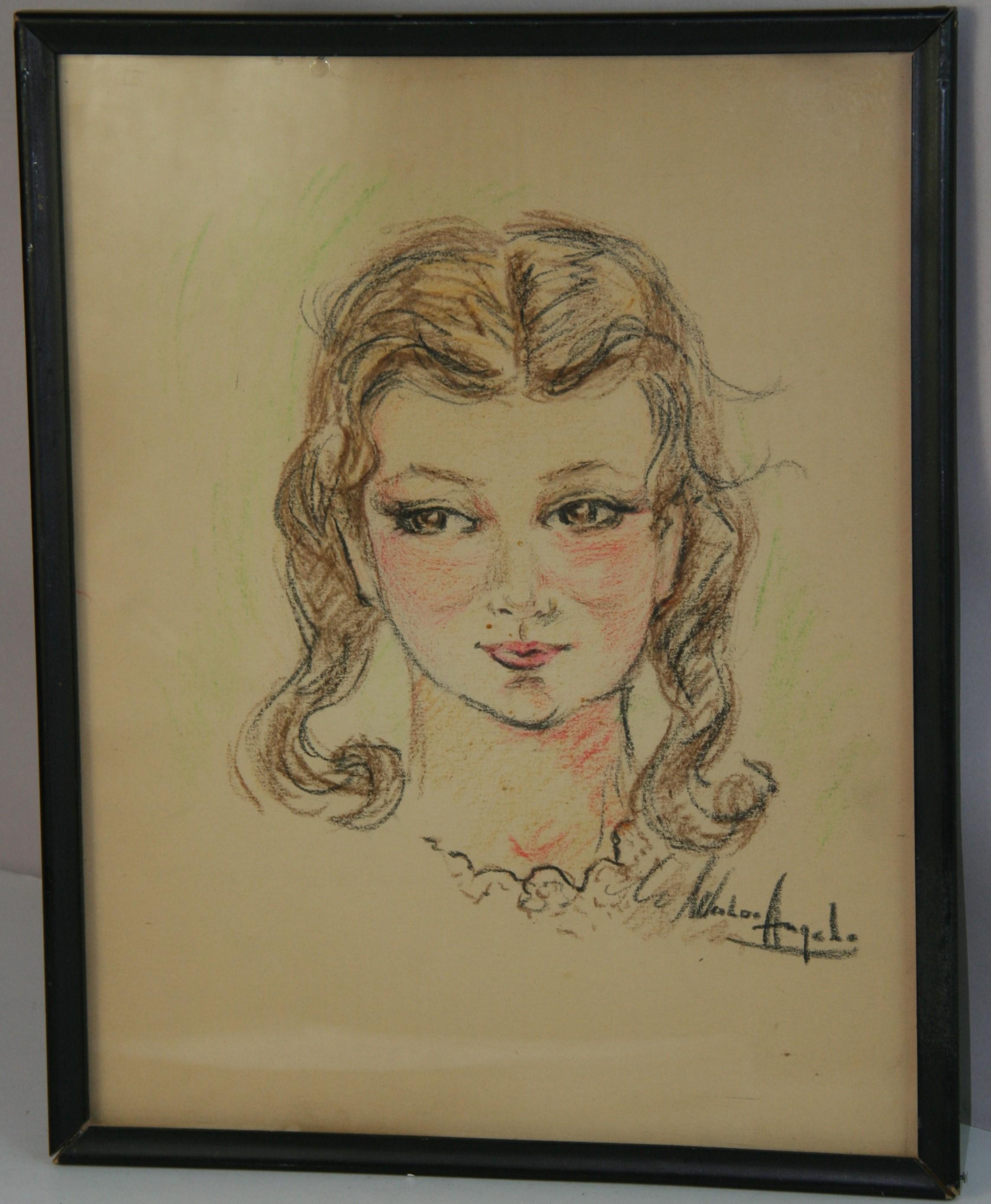 Pastel al óleo italiano vintage Joven con colas de cerdo - Painting de Unknown